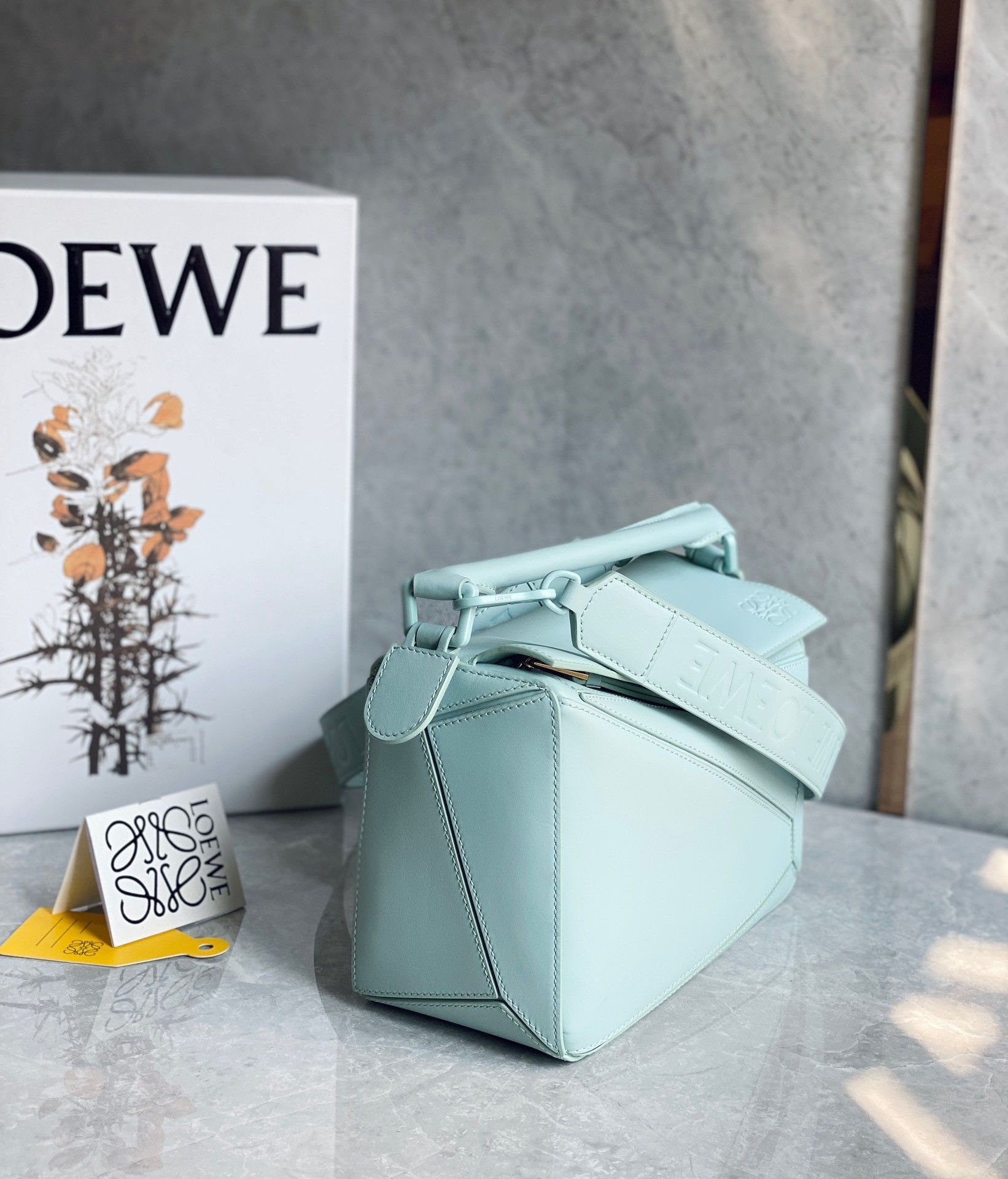 Loewe Puzzle Small Bag In Aquamarine Satin Calfskin