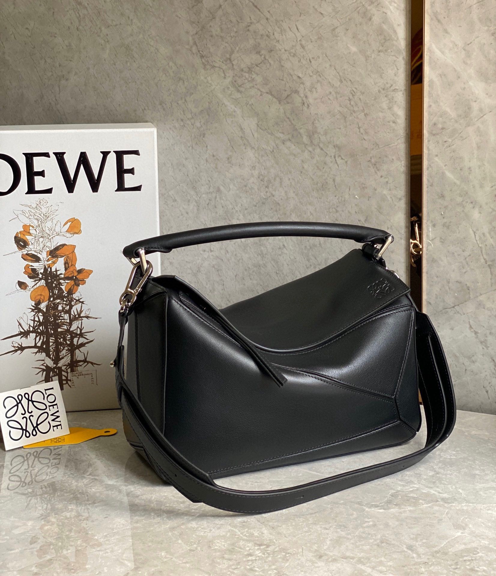 Loewe Puzzle Medium Bag In Black Classic Calfskin