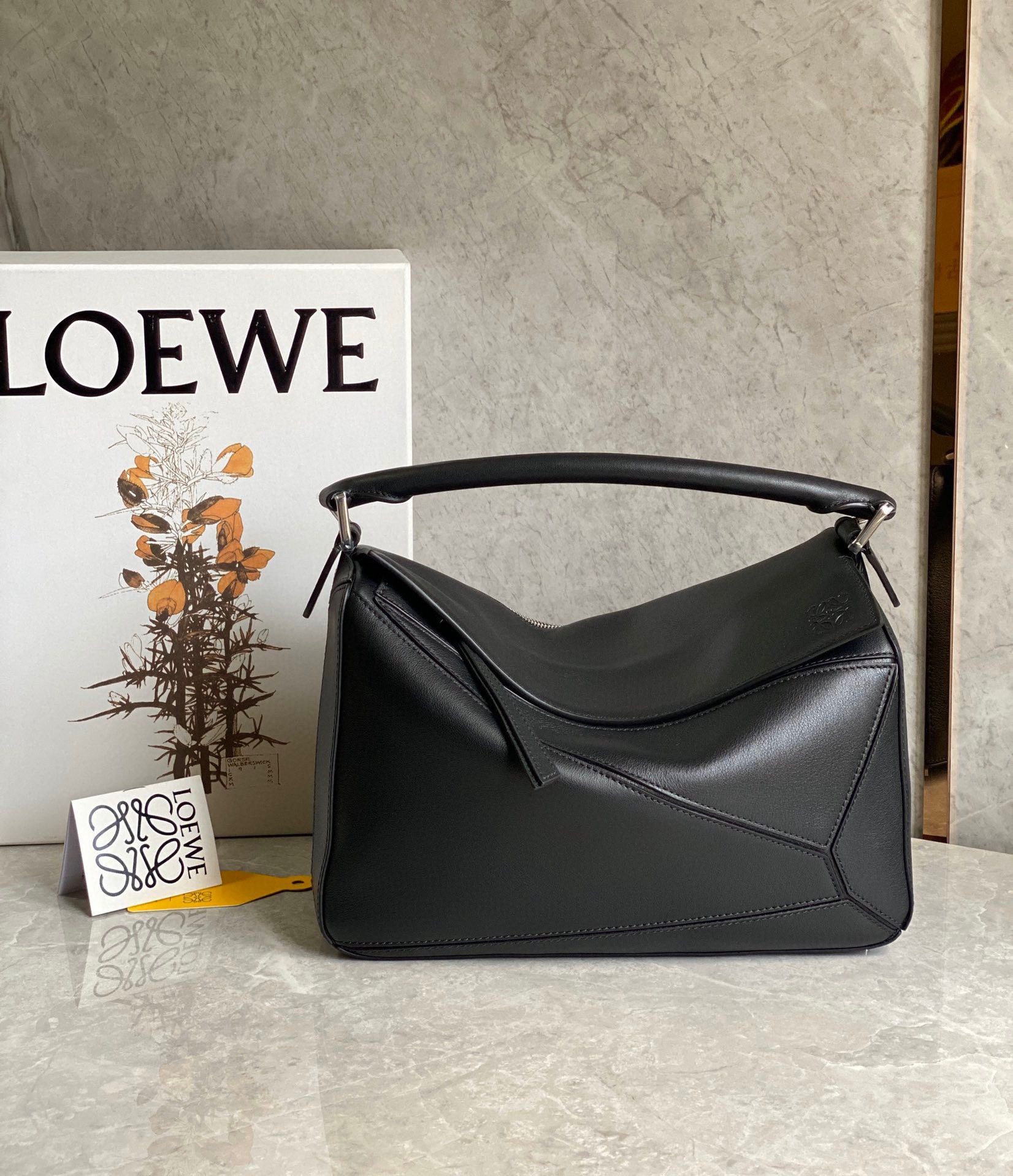 Loewe Puzzle Medium Bag In Black Classic Calfskin