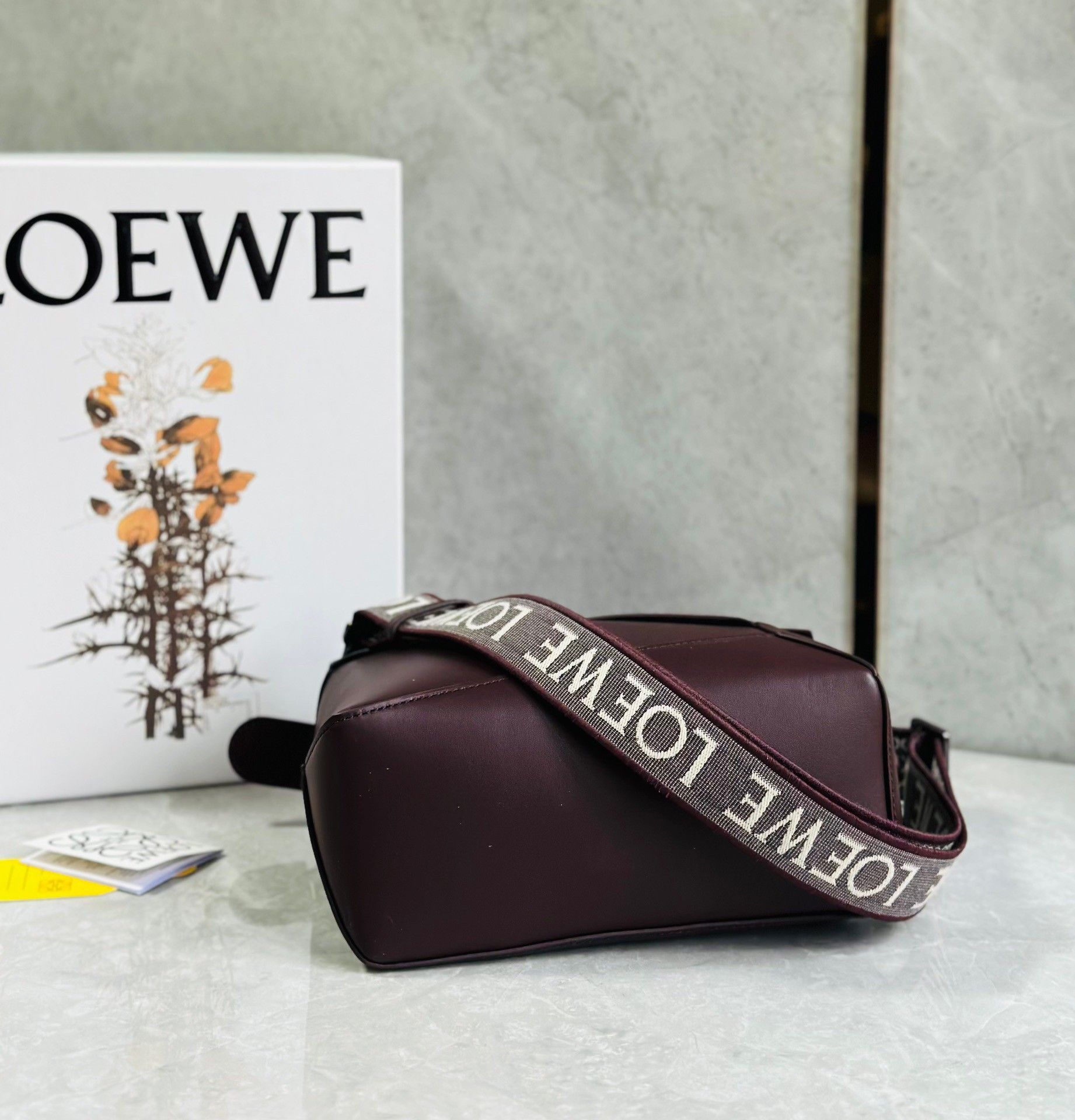 Loewe Puzzle Small Bag In Burgundy Satin Calfskin