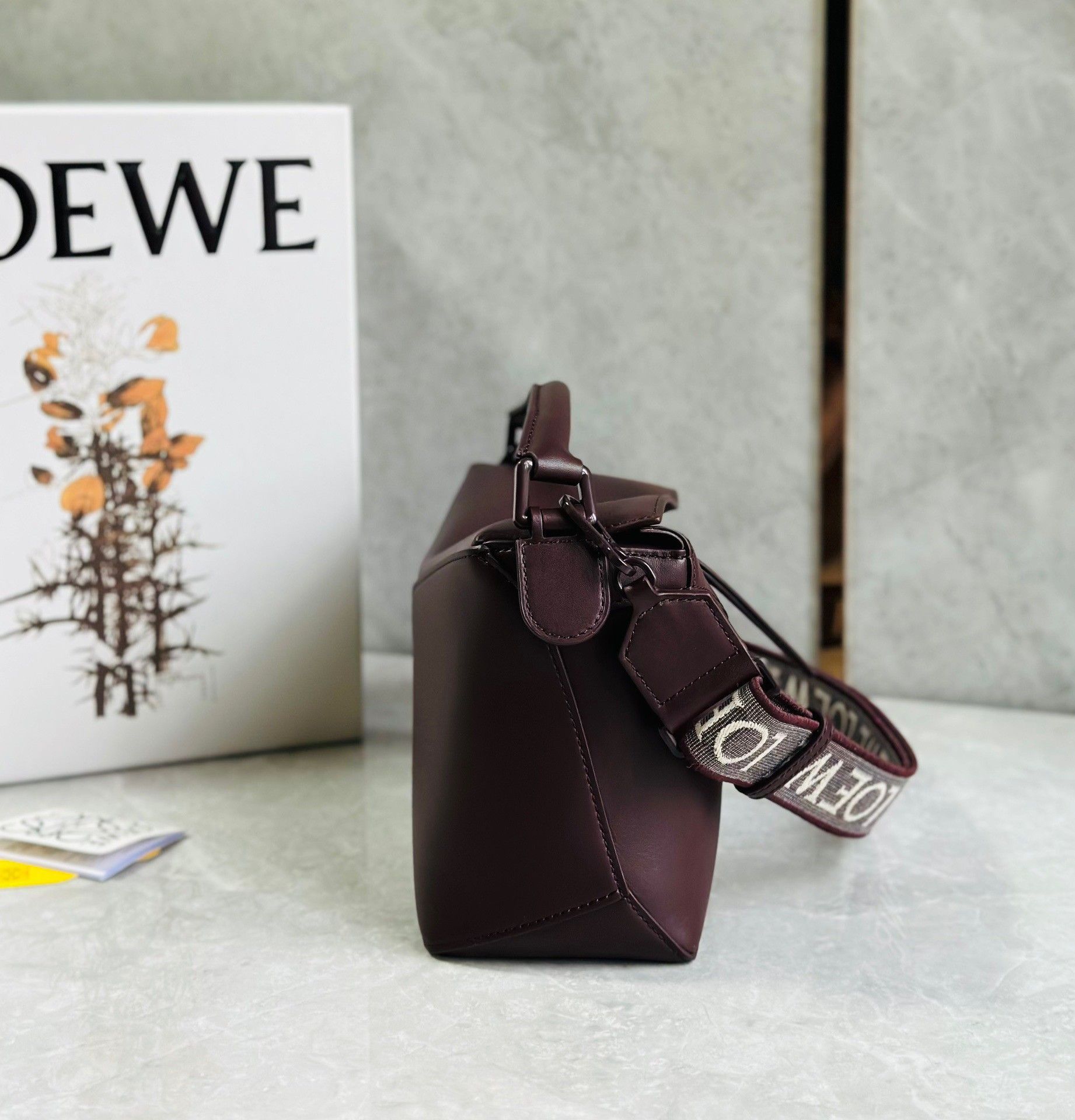 Loewe Puzzle Small Bag In Burgundy Satin Calfskin