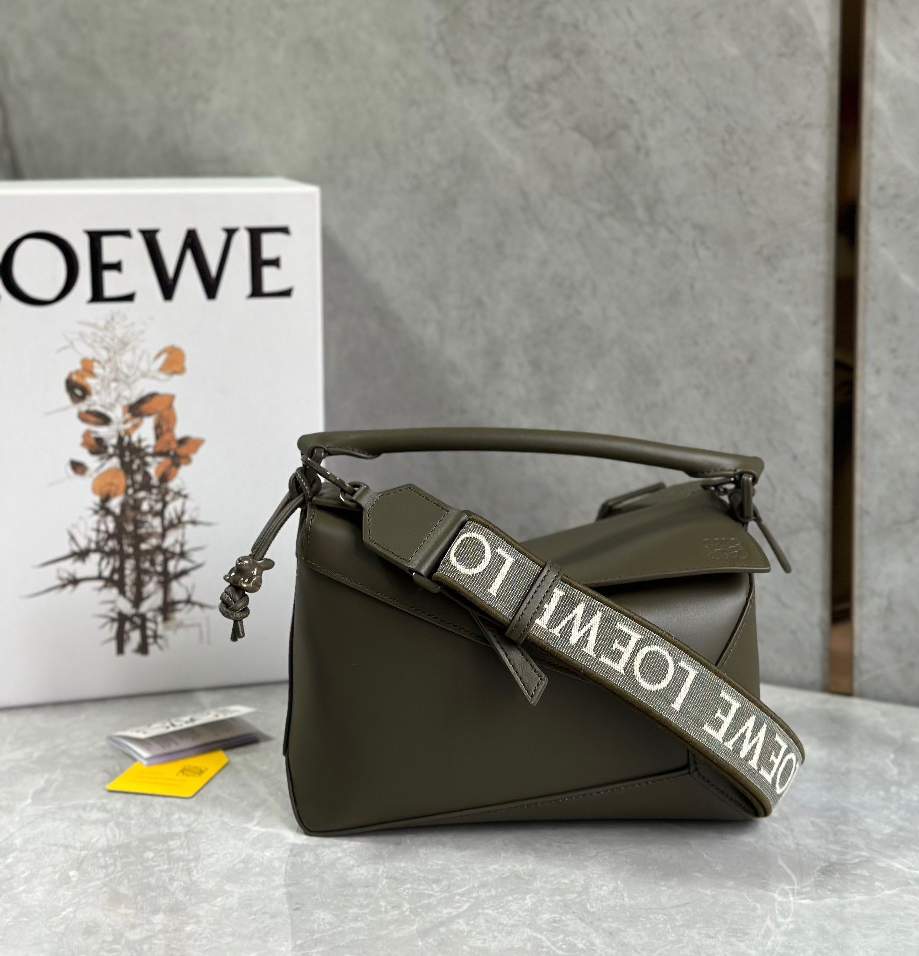 Loewe Puzzle Edge Small Bag In Khaki Green Satin Calfskin