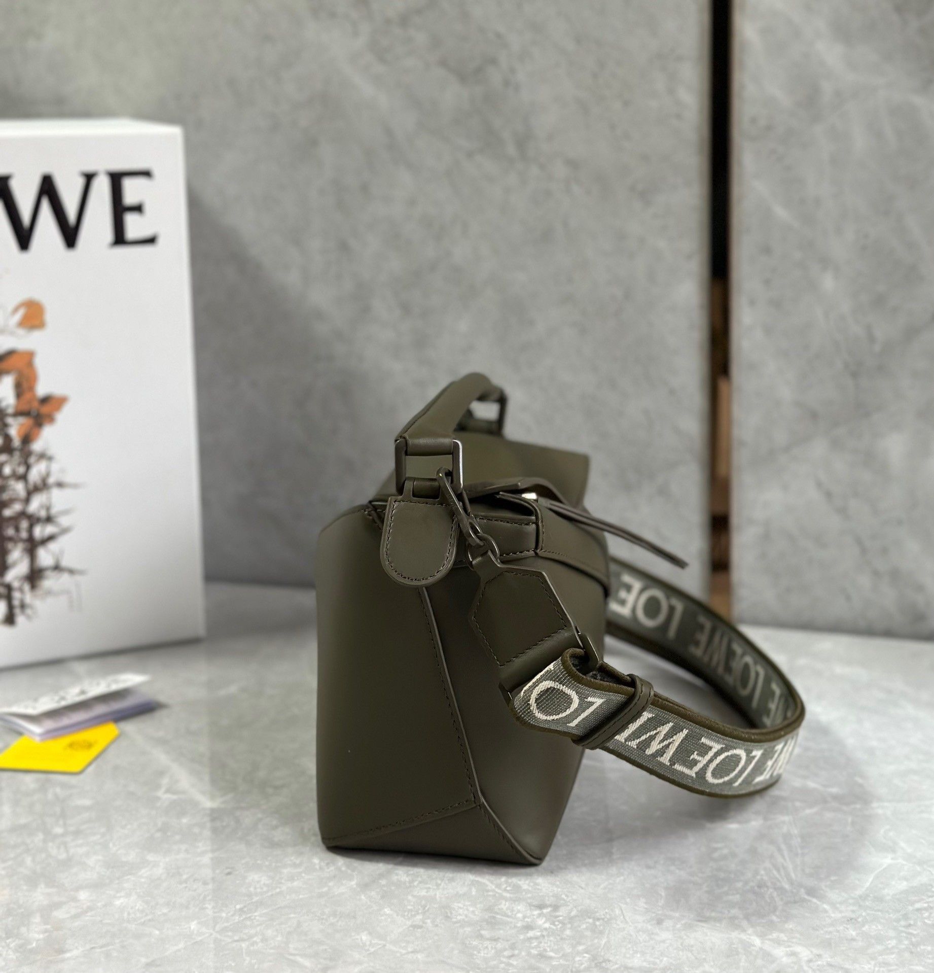 Loewe Puzzle Edge Small Bag In Khaki Green Satin Calfskin