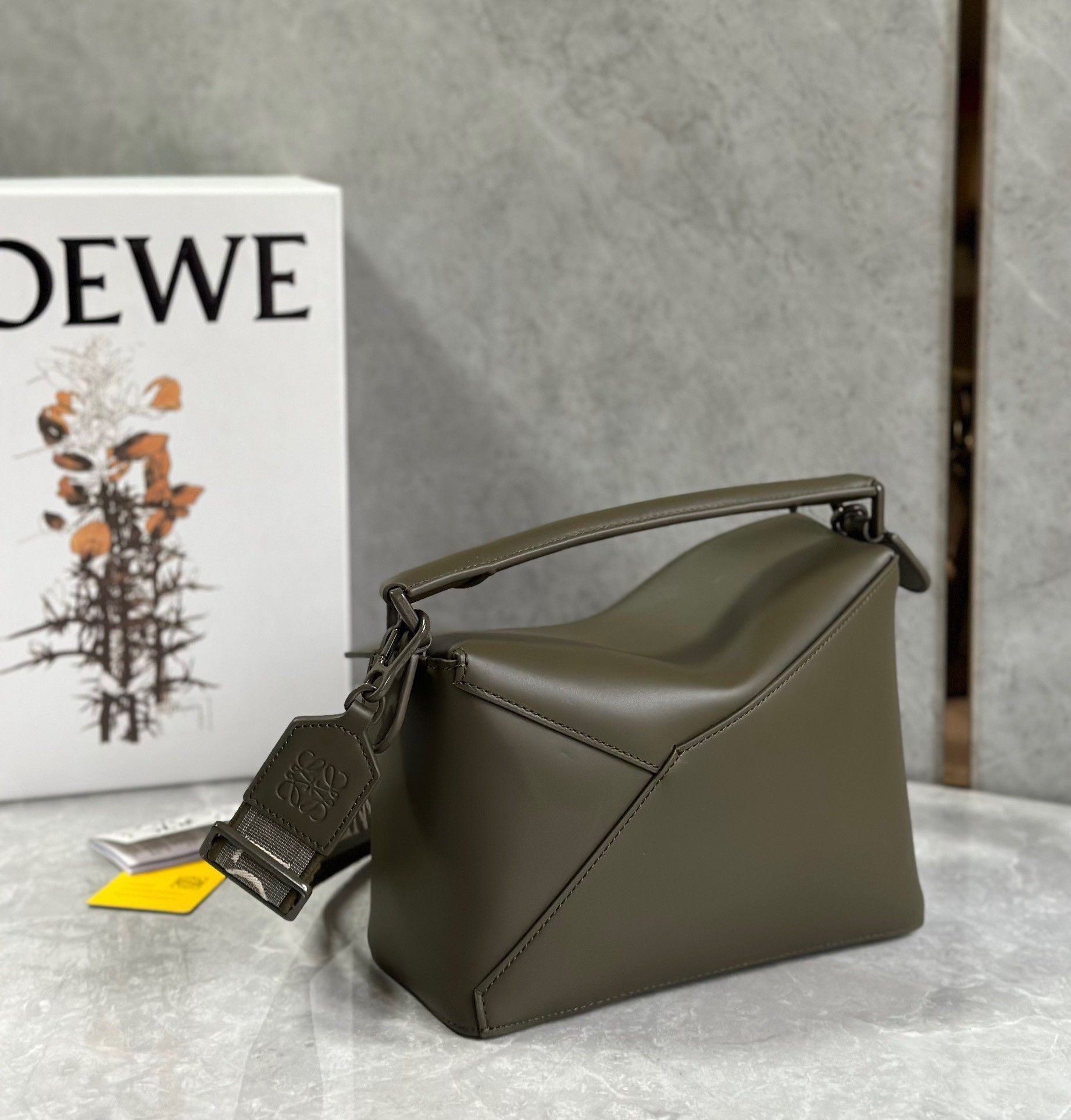 Loewe Puzzle Edge Small Bag In Khaki Green Satin Calfskin