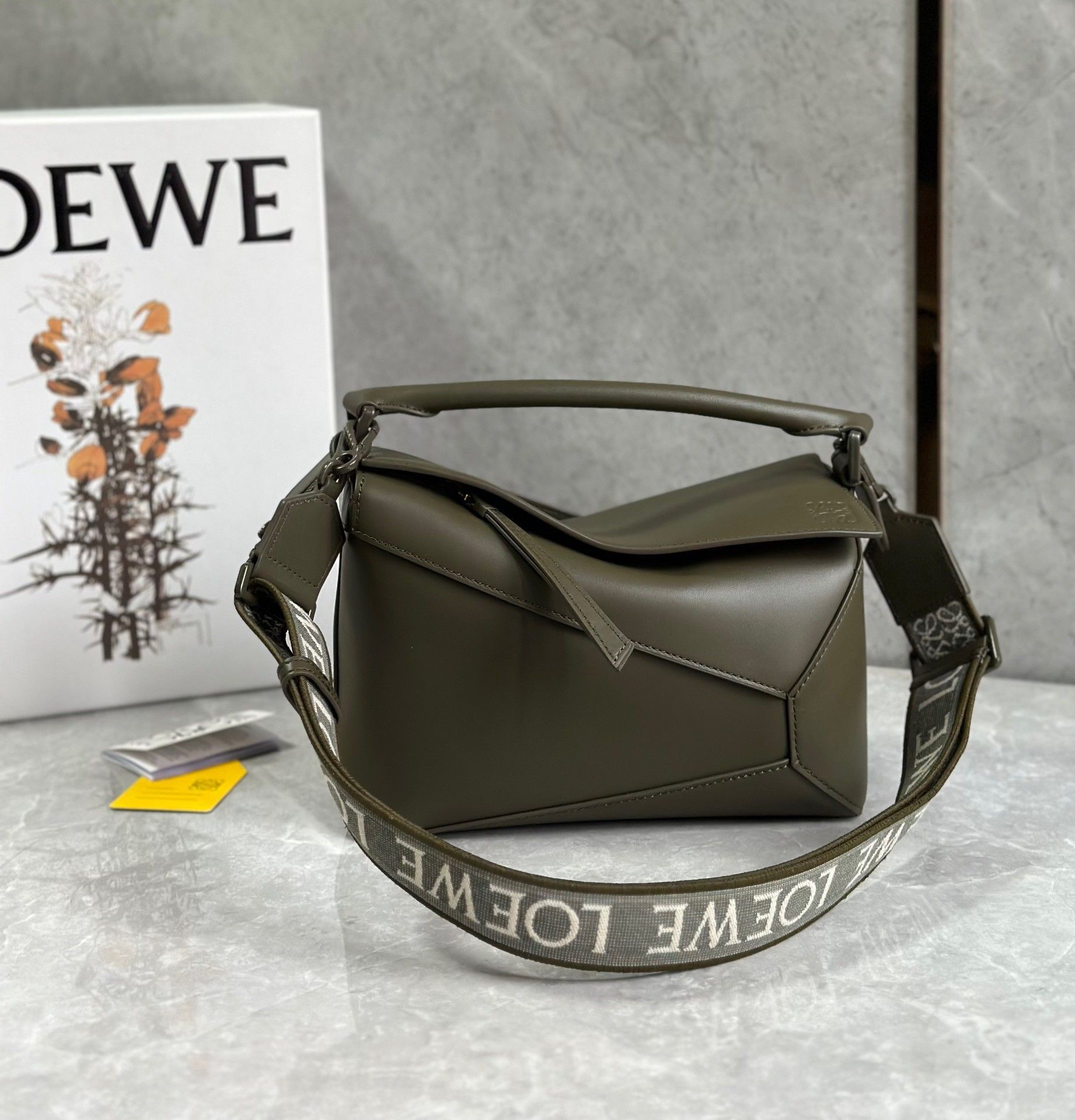 Loewe Puzzle Edge Small Bag In Khaki Green Satin Calfskin