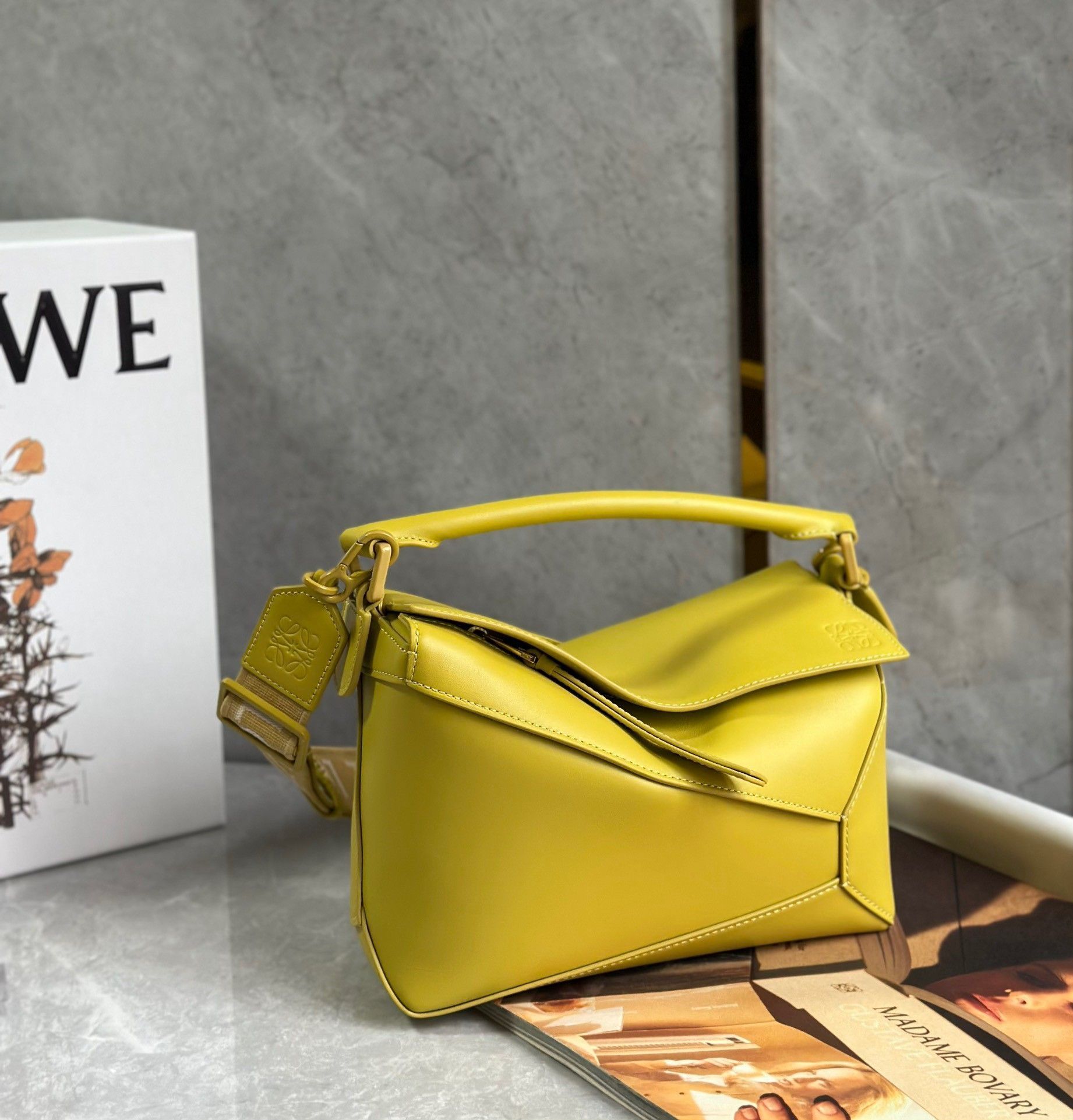 Loewe Puzzle Edge Small Bag In Yellow Satin Calfskin