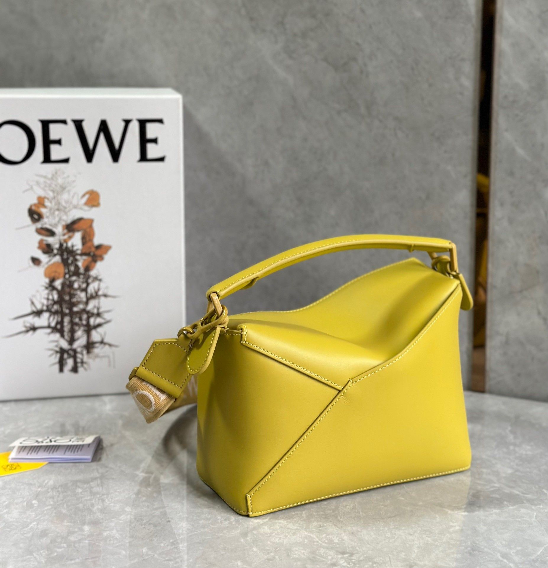 Loewe Puzzle Edge Small Bag In Yellow Satin Calfskin