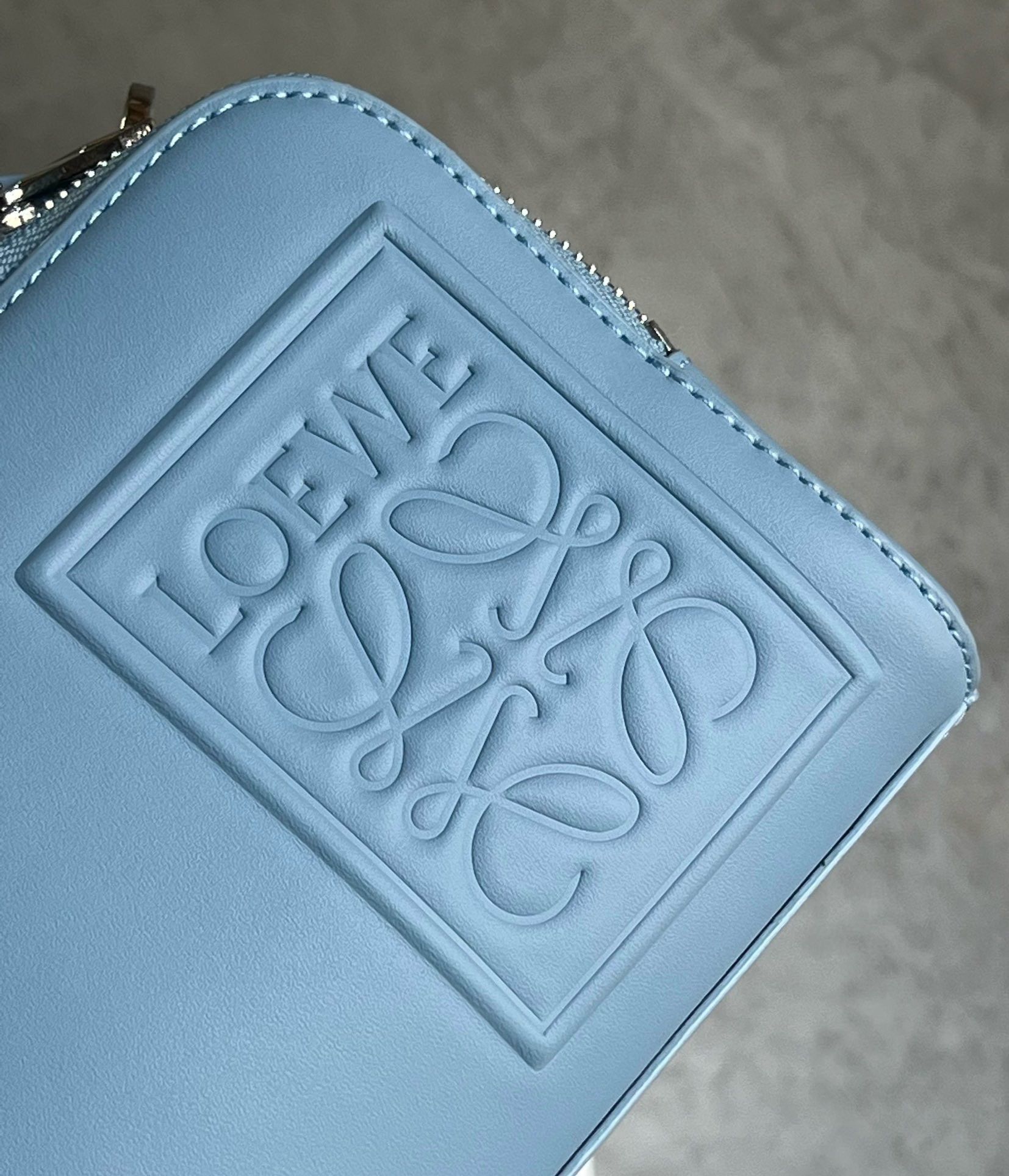 Loewe Mini Camera Crossbody Bag in Blue Calfskin