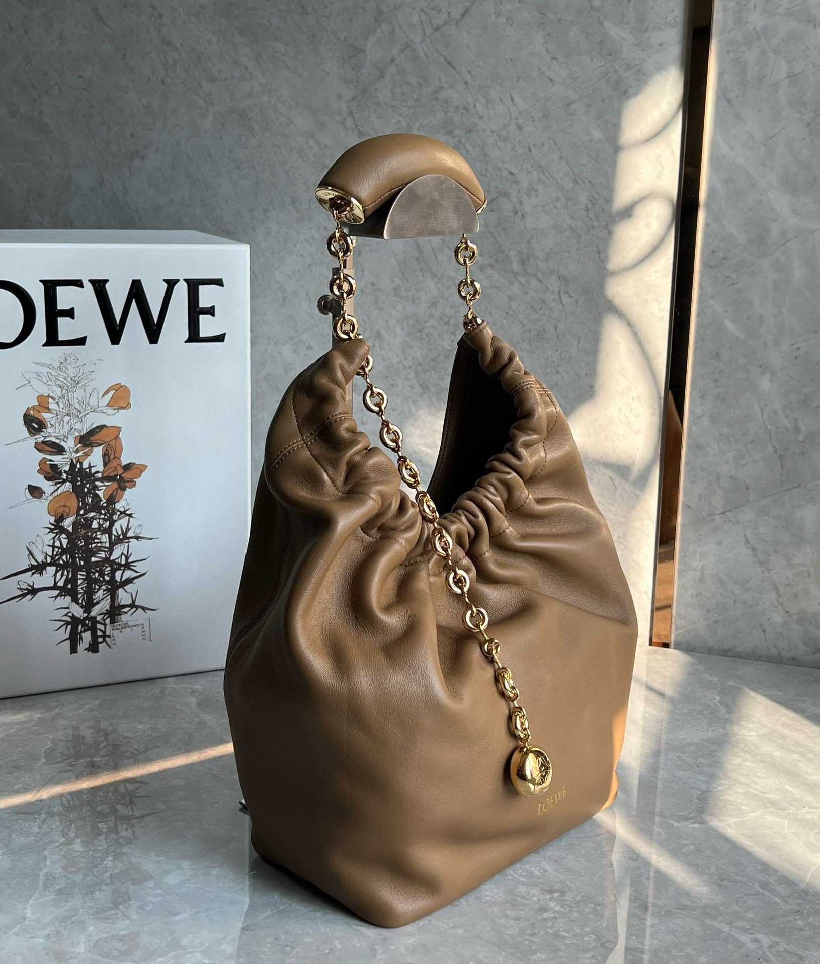 Loewe Small Squeeze Bag in Brown Nappa Lambskin