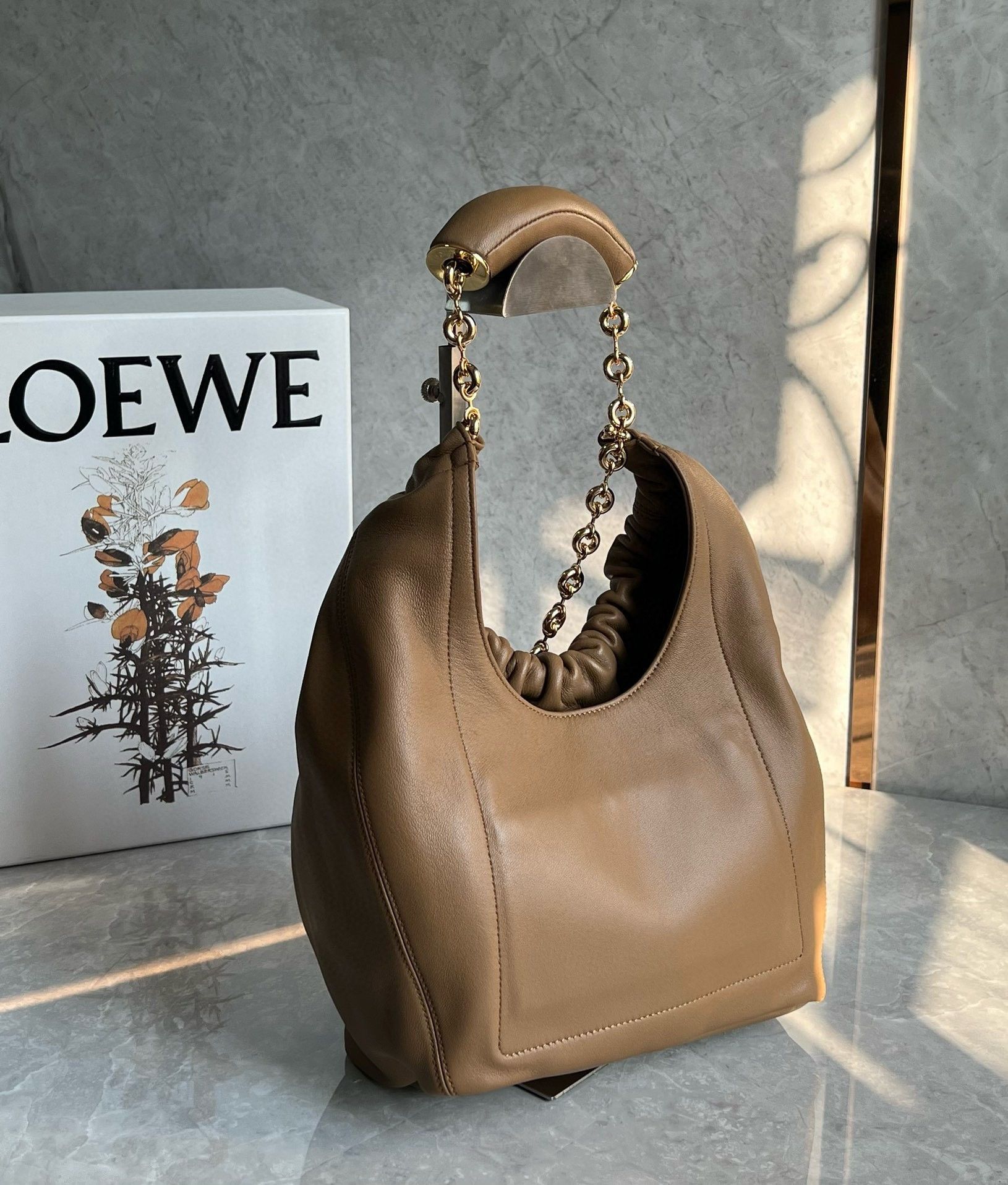 Loewe Small Squeeze Bag in Brown Nappa Lambskin