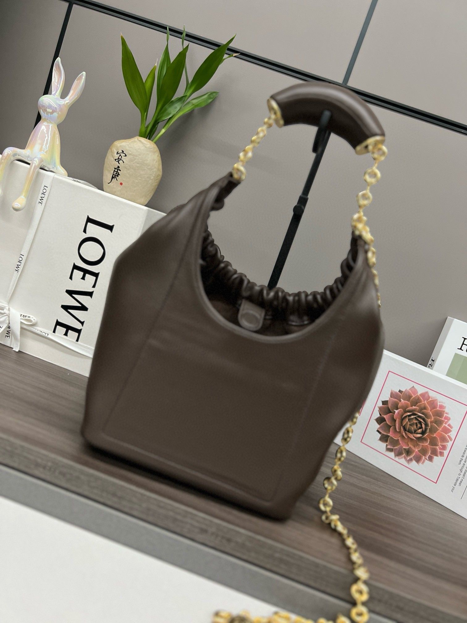 Loewe Small Squeeze Bag in Chocolate Nappa Lambskin