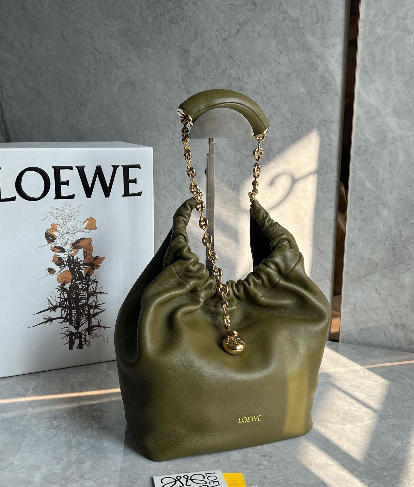 Loewe Small Squeeze Bag in Olive Nappa Lambskin