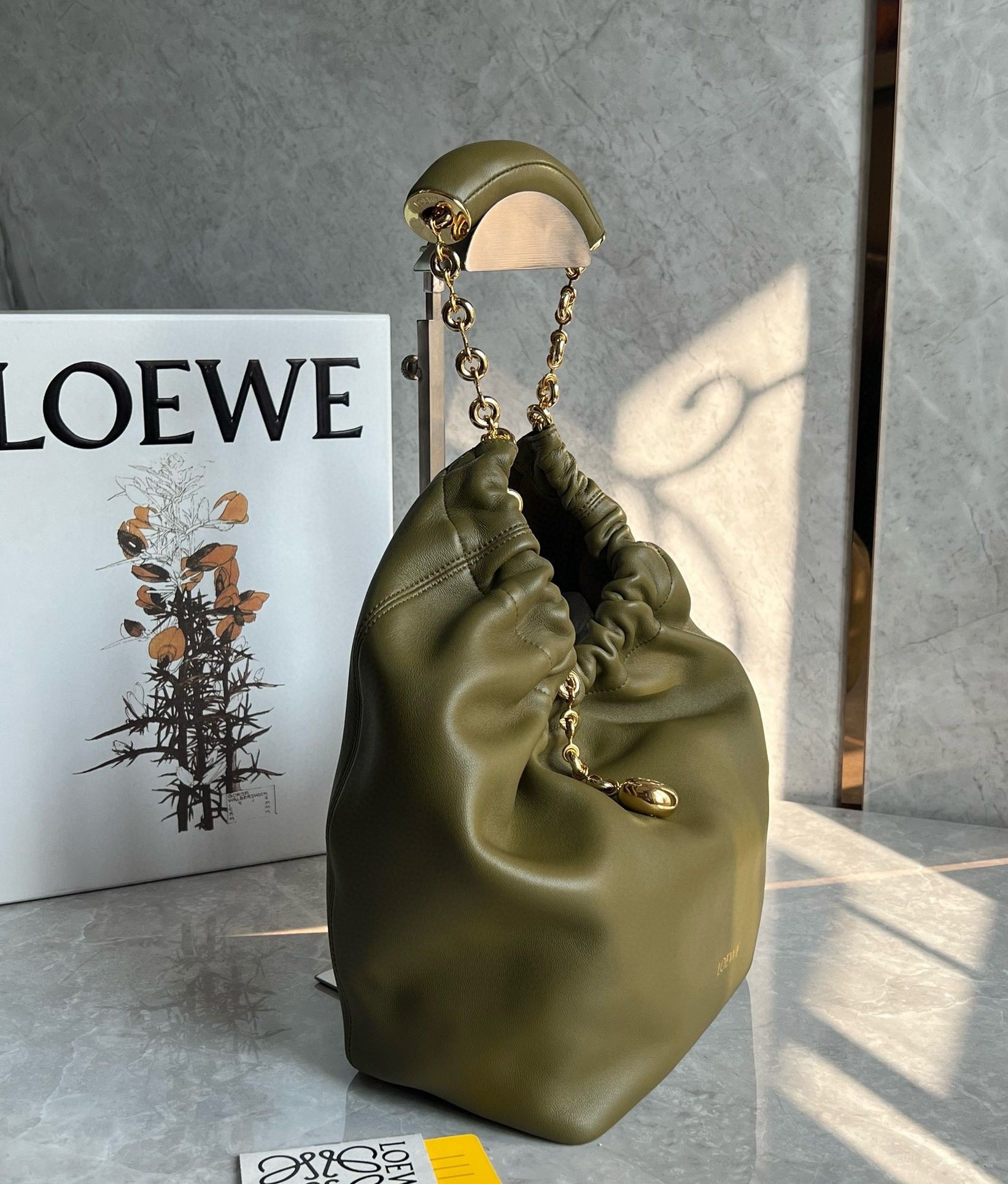 Loewe Small Squeeze Bag in Olive Nappa Lambskin