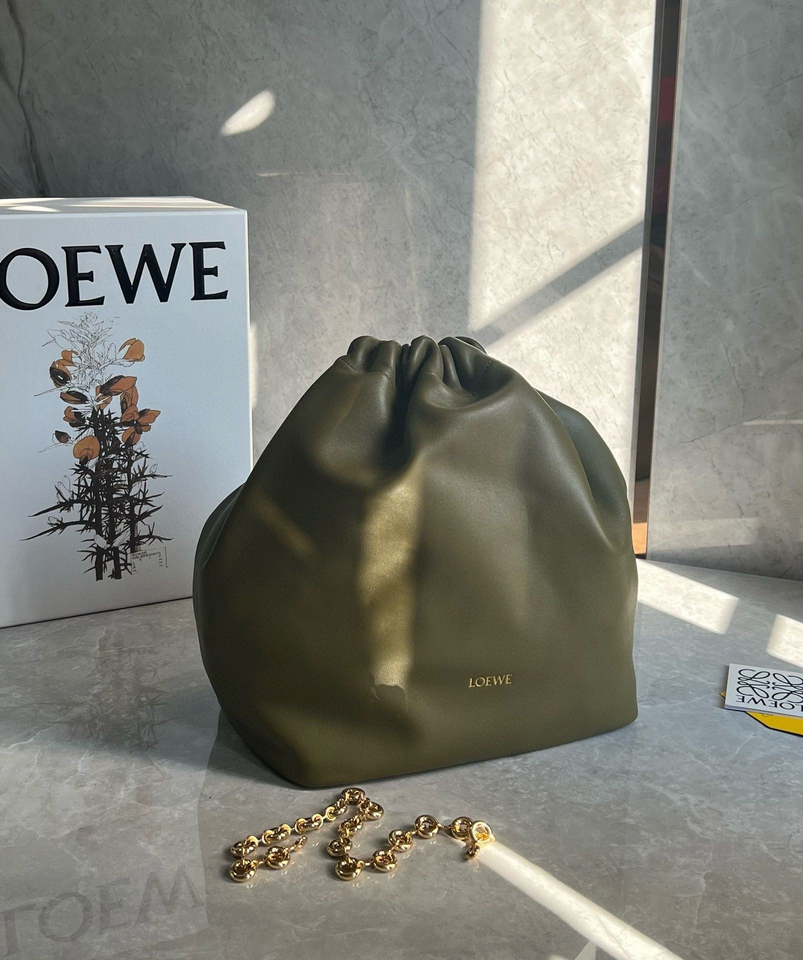 Loewe Medium Squeeze Bag in Olive Nappa Lambskin