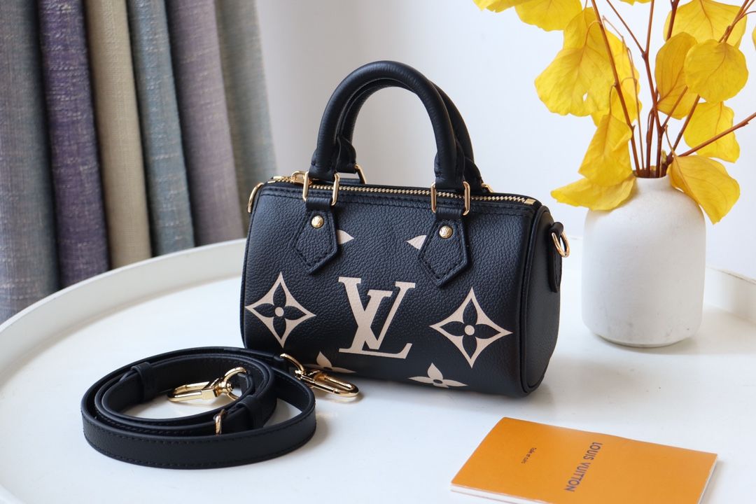 Louis Vuitton Nano Speedy Bicolor Monogram Empreinte Leather Women's Handbags M81456