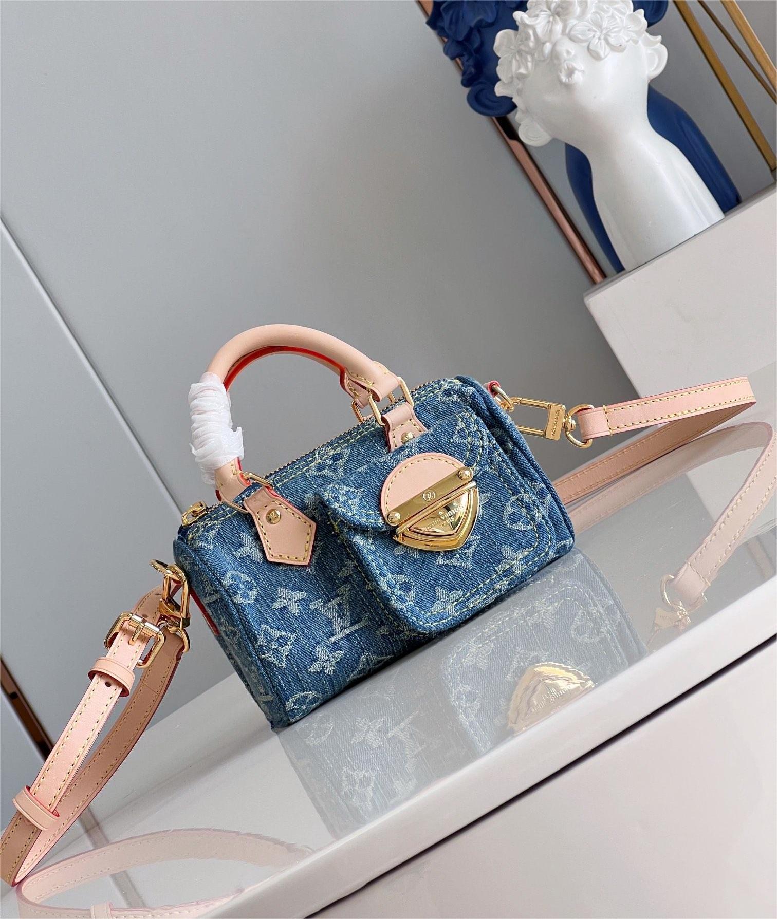 Louis Vuitton Nano Speedy Monogram Denim Women's Handbags M82950