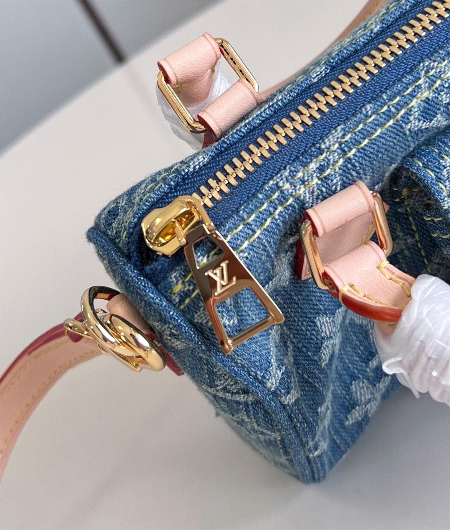 Louis Vuitton Nano Speedy Monogram Denim Women's Handbags M82950