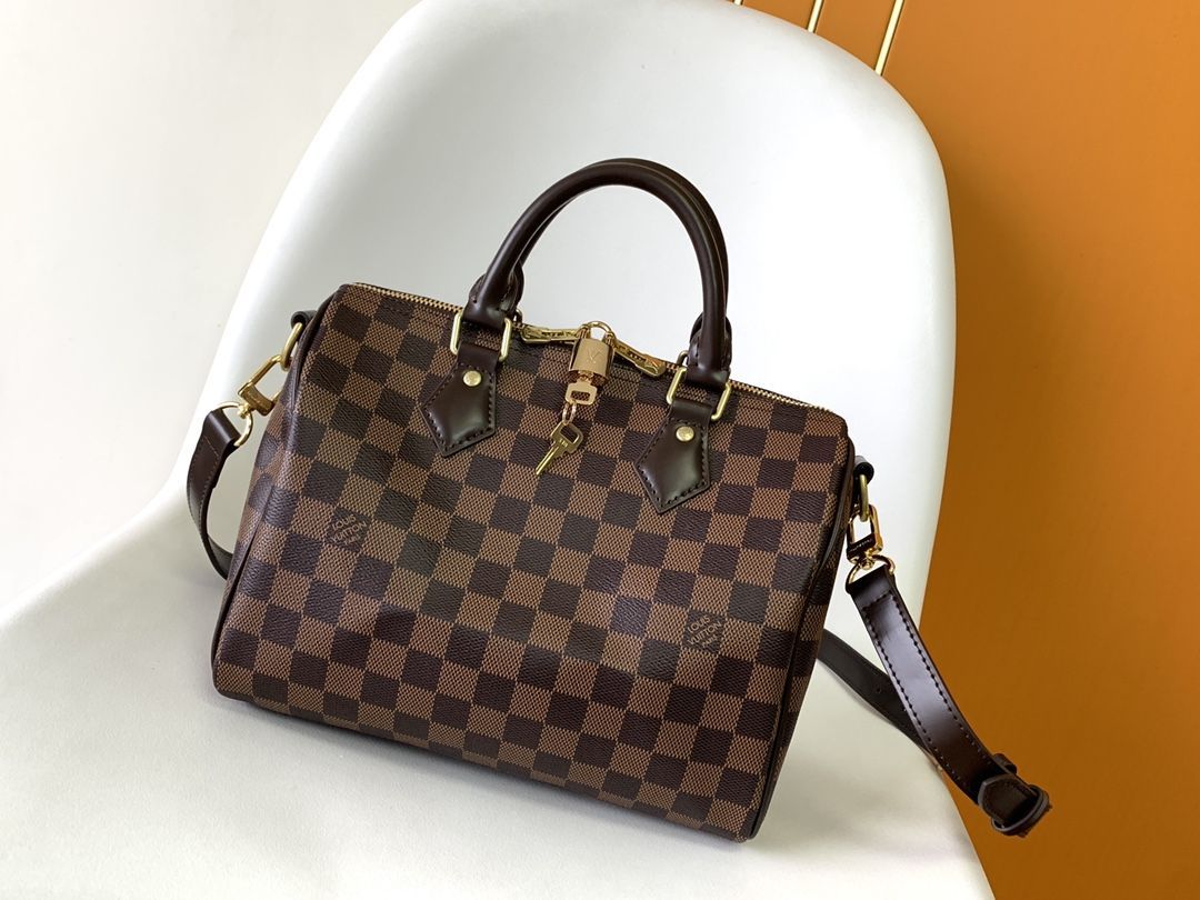 Louis Vuitton Speedy Bandouliere 35 Damier Ebène Canvas Women's Handbags N41366