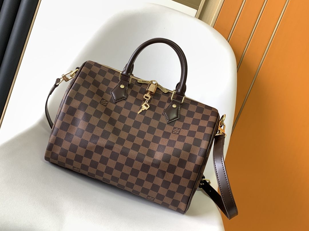 Louis Vuitton Speedy Bandouliere 30 Damier Ebène Canvas Women's Handbags N41367