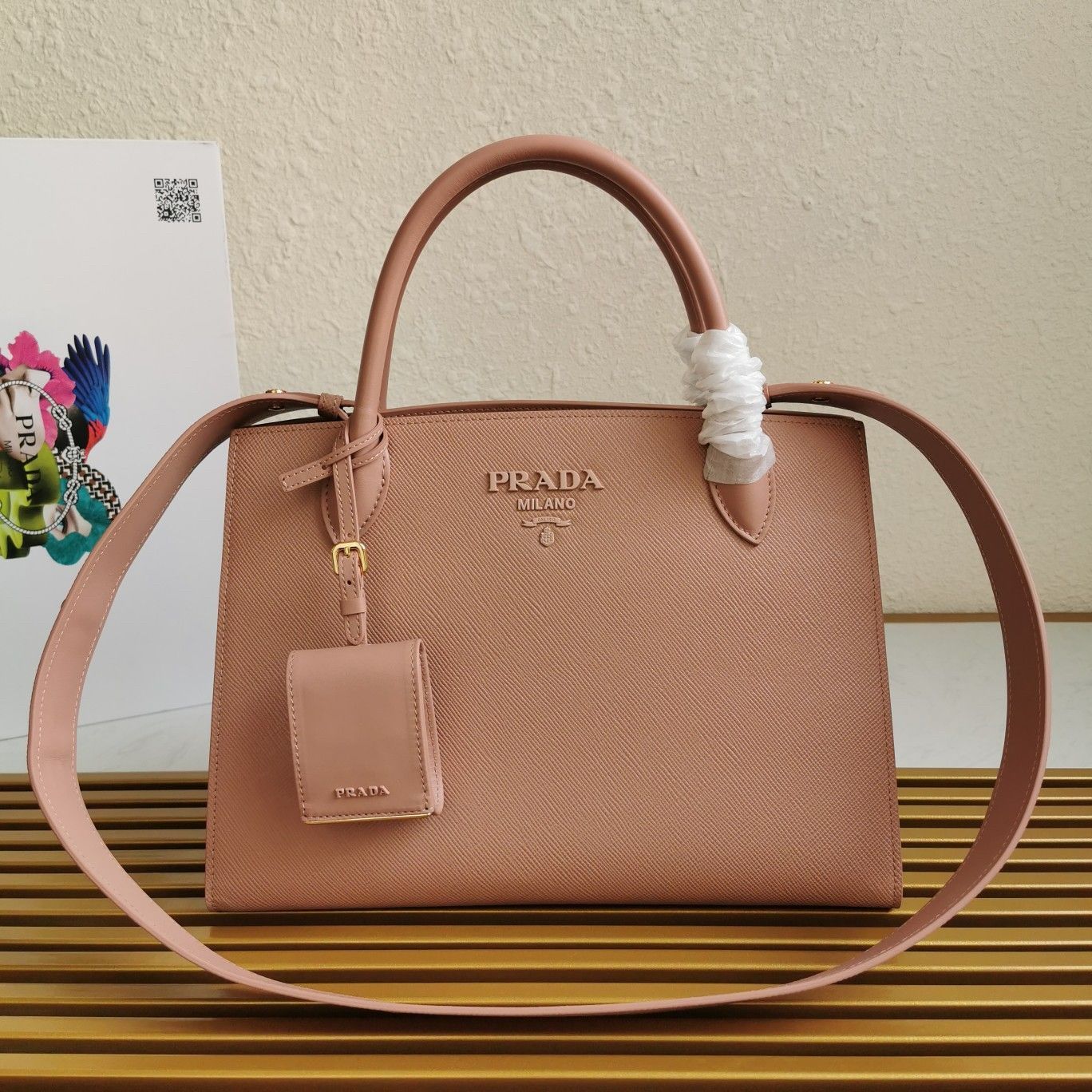 Prada Monochrome Medium Bag In Nude Saffiano Leather