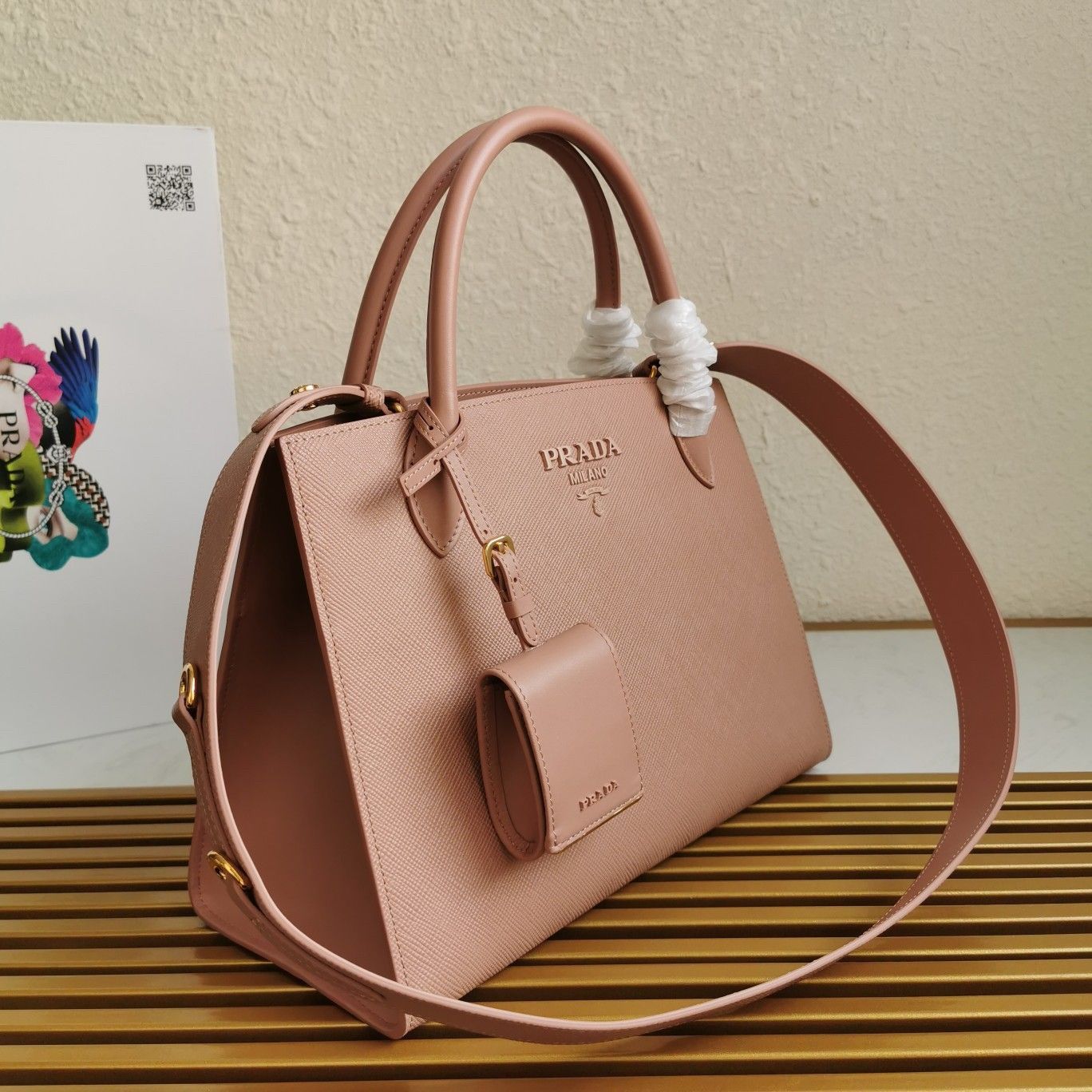 Prada Monochrome Medium Bag In Nude Saffiano Leather