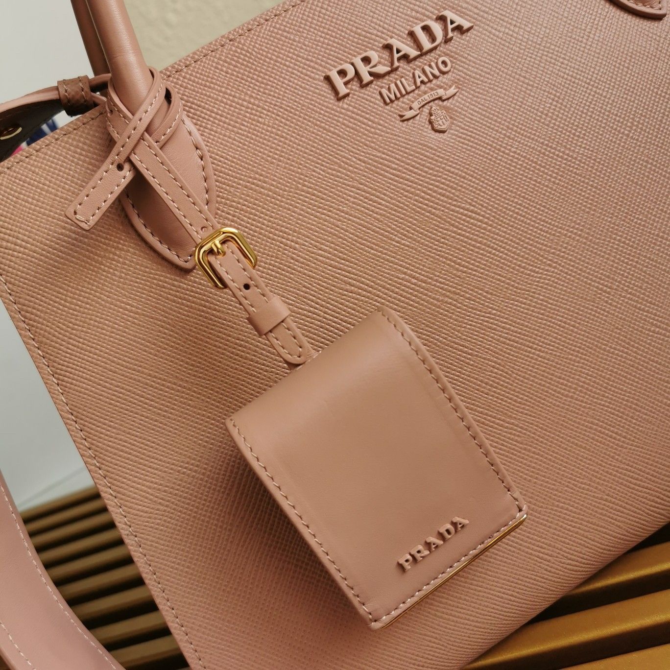 Prada Monochrome Medium Bag In Nude Saffiano Leather