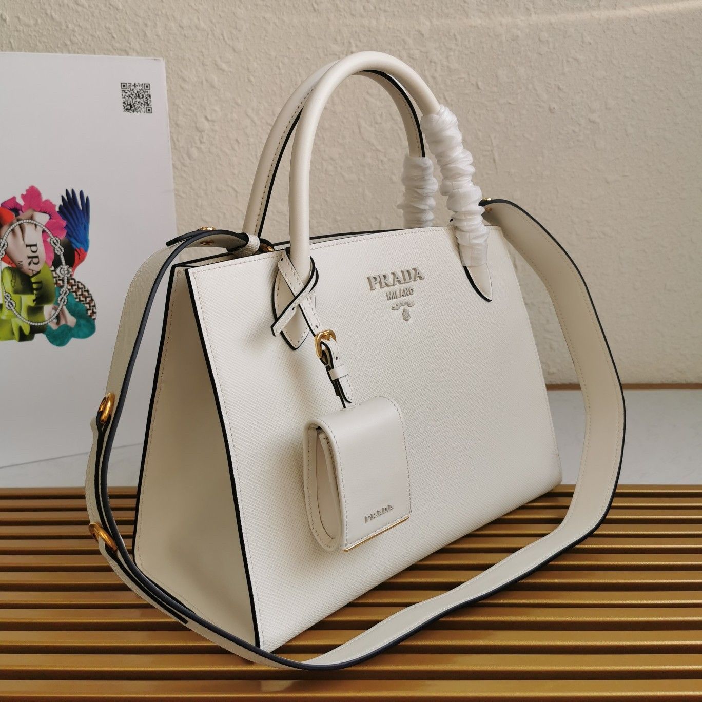 Prada Monochrome Medium Bag In White Saffiano Leather