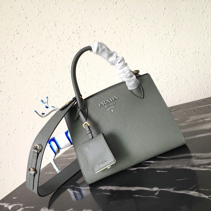 Prada Monochrome Small Bag In Grey Saffiano Leather