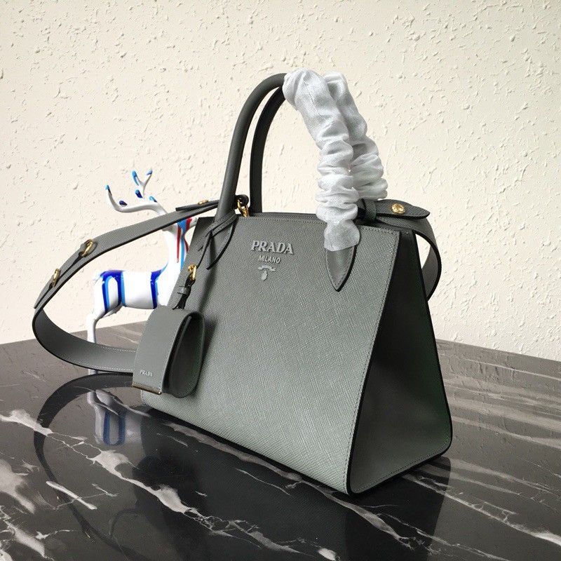 Prada Monochrome Small Bag In Grey Saffiano Leather