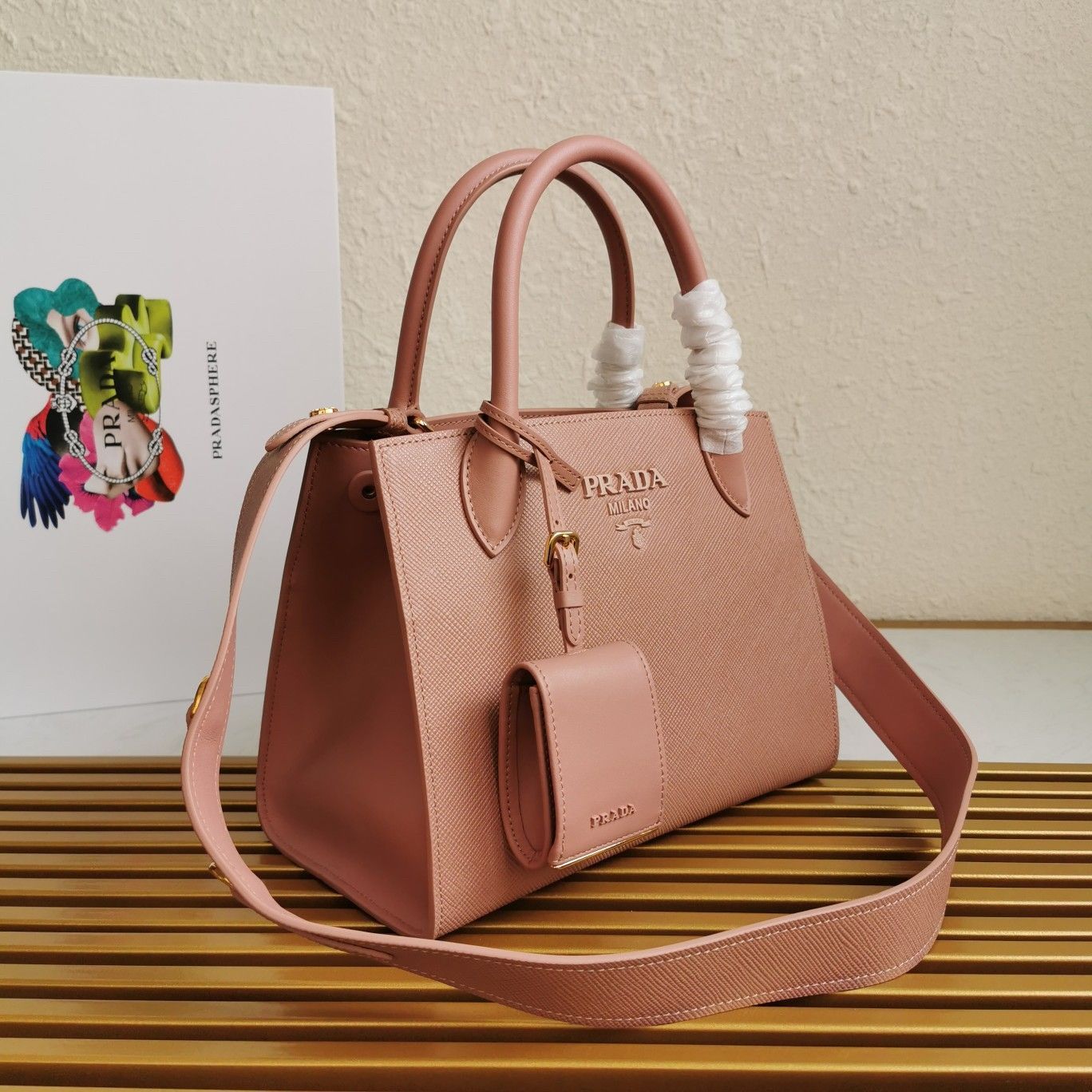 Prada Monochrome Small Bag In Pink Saffiano Leather