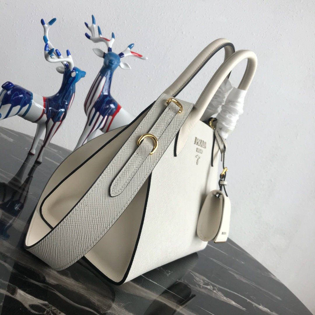 Prada Monochrome Small Bag In White Saffiano Leather