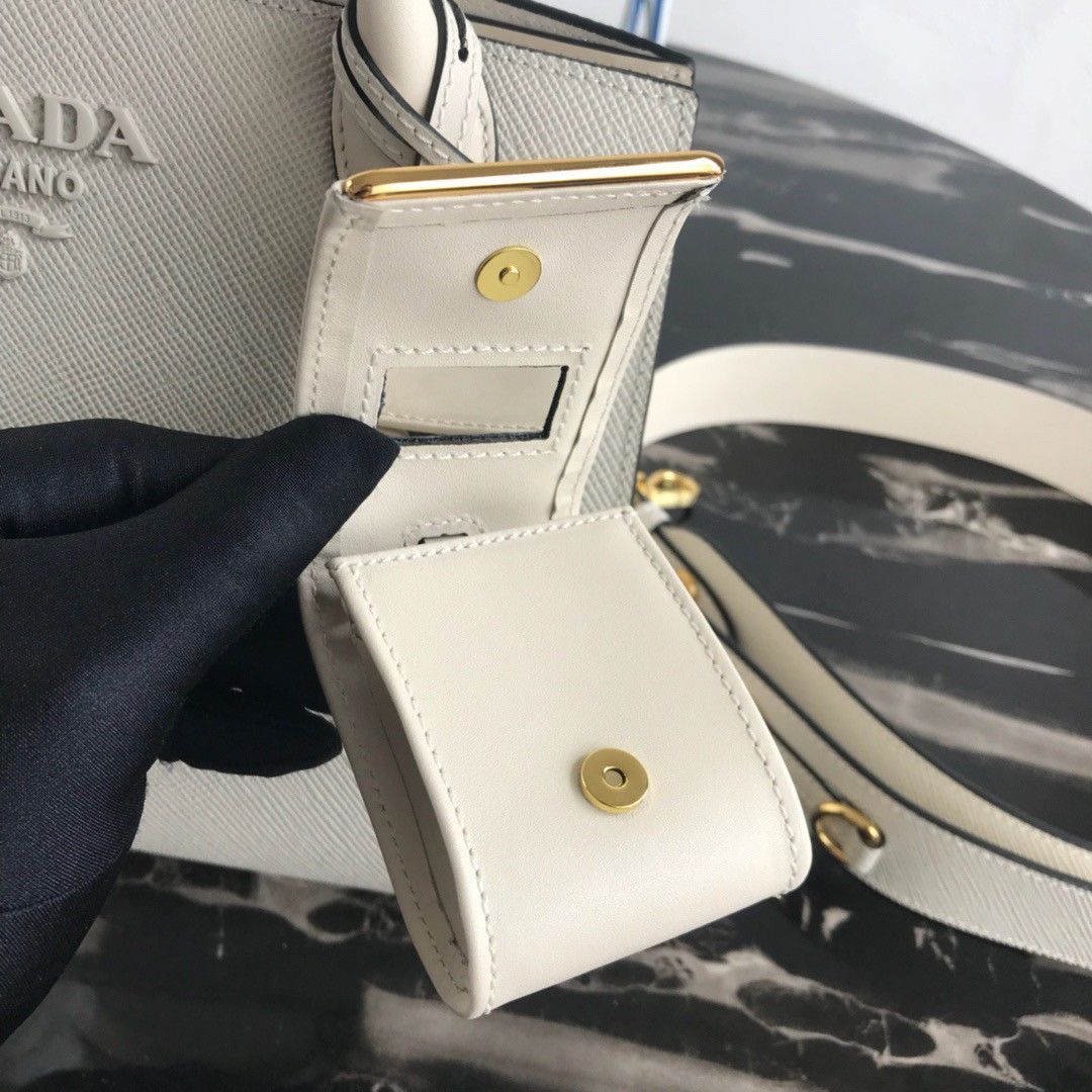 Prada Monochrome Small Bag In White Saffiano Leather