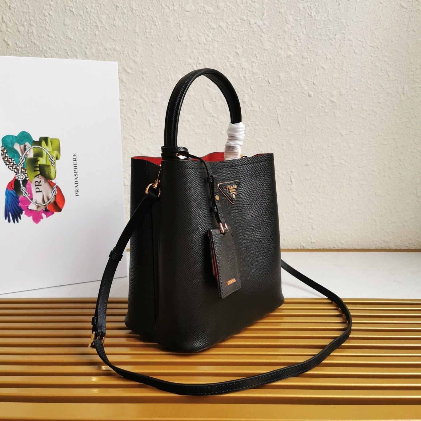 Prada Medium Panier Bag In Black Saffiano Leather