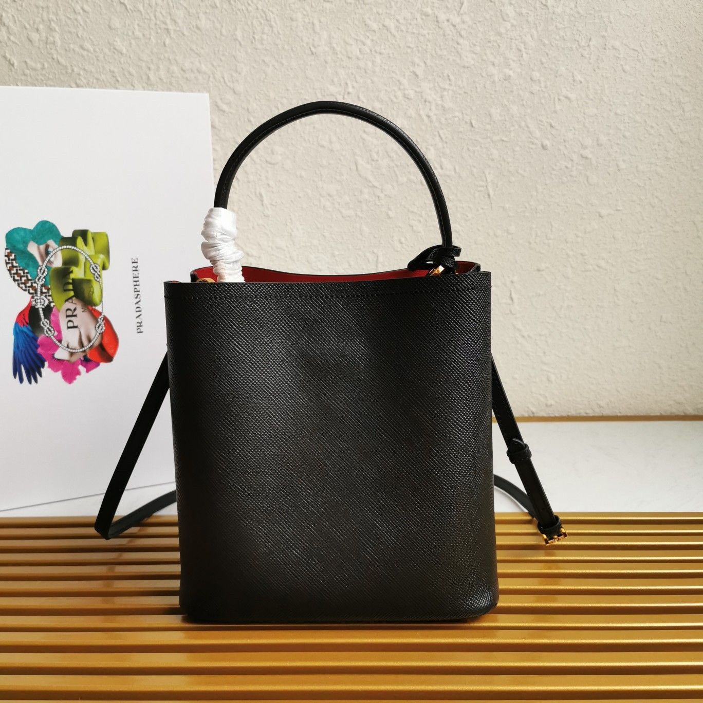 Prada Medium Panier Bag In Black Saffiano Leather