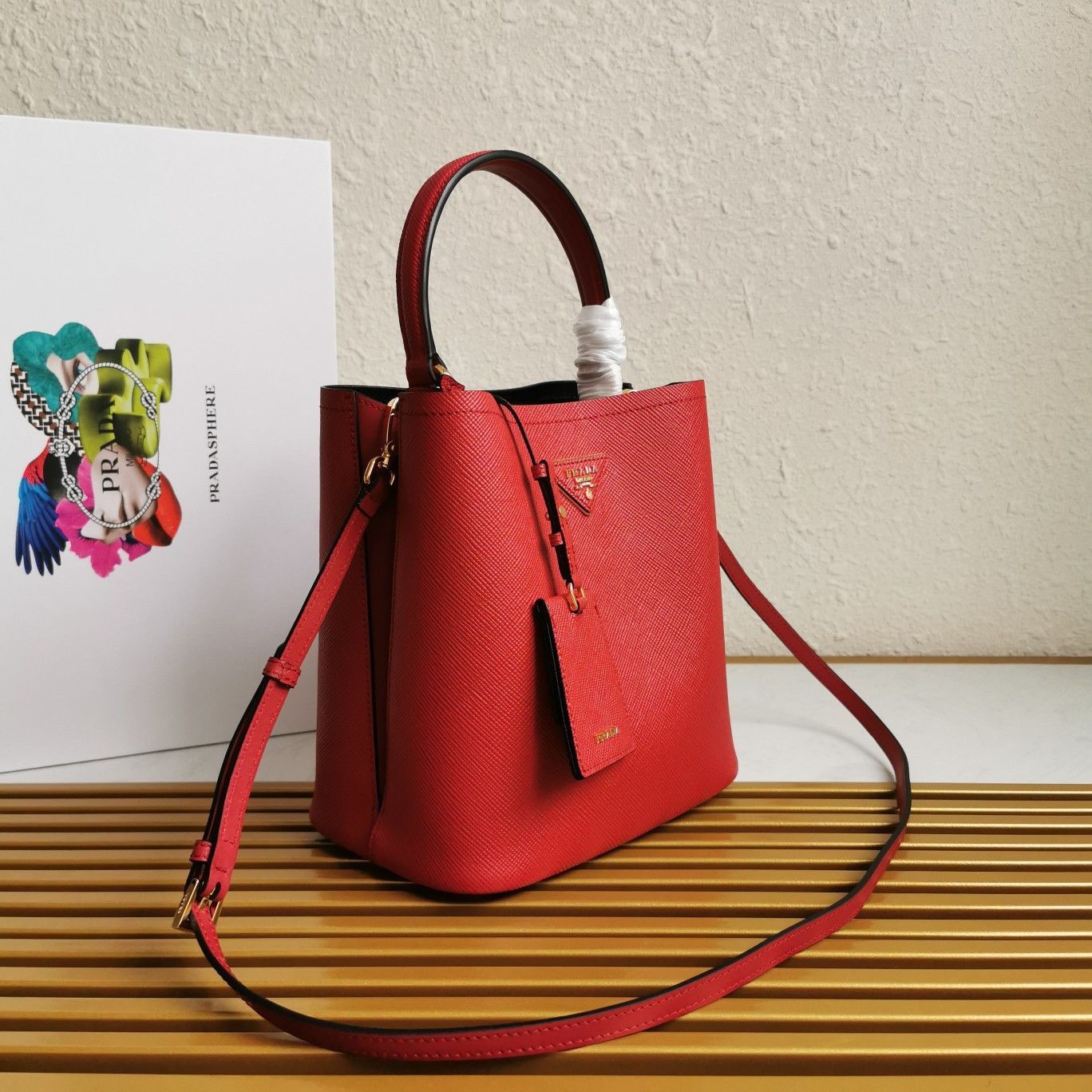 Prada Medium Panier Bag In Red Saffiano Leather