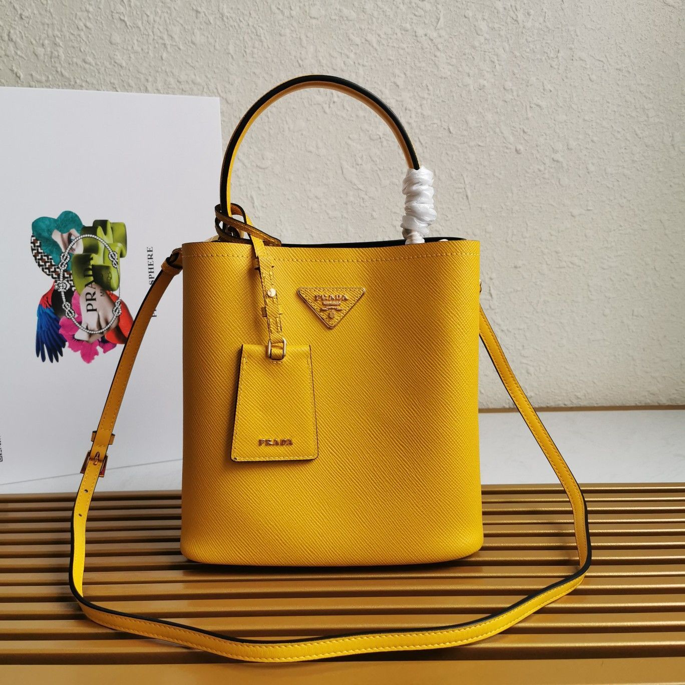 Prada Medium Panier Bag In Yellow Saffiano Leather