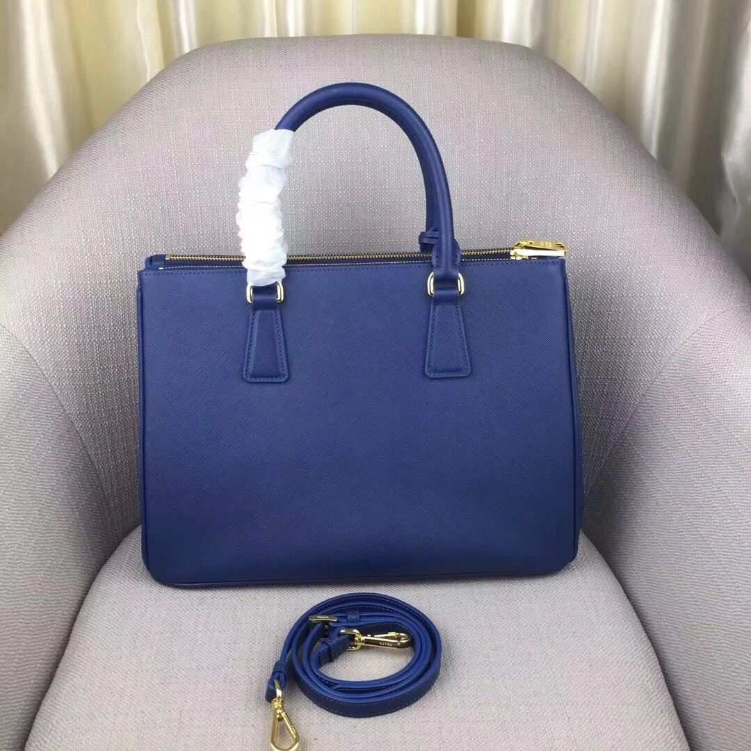 Prada Galleria Large Bag In Blue Saffiano Leather