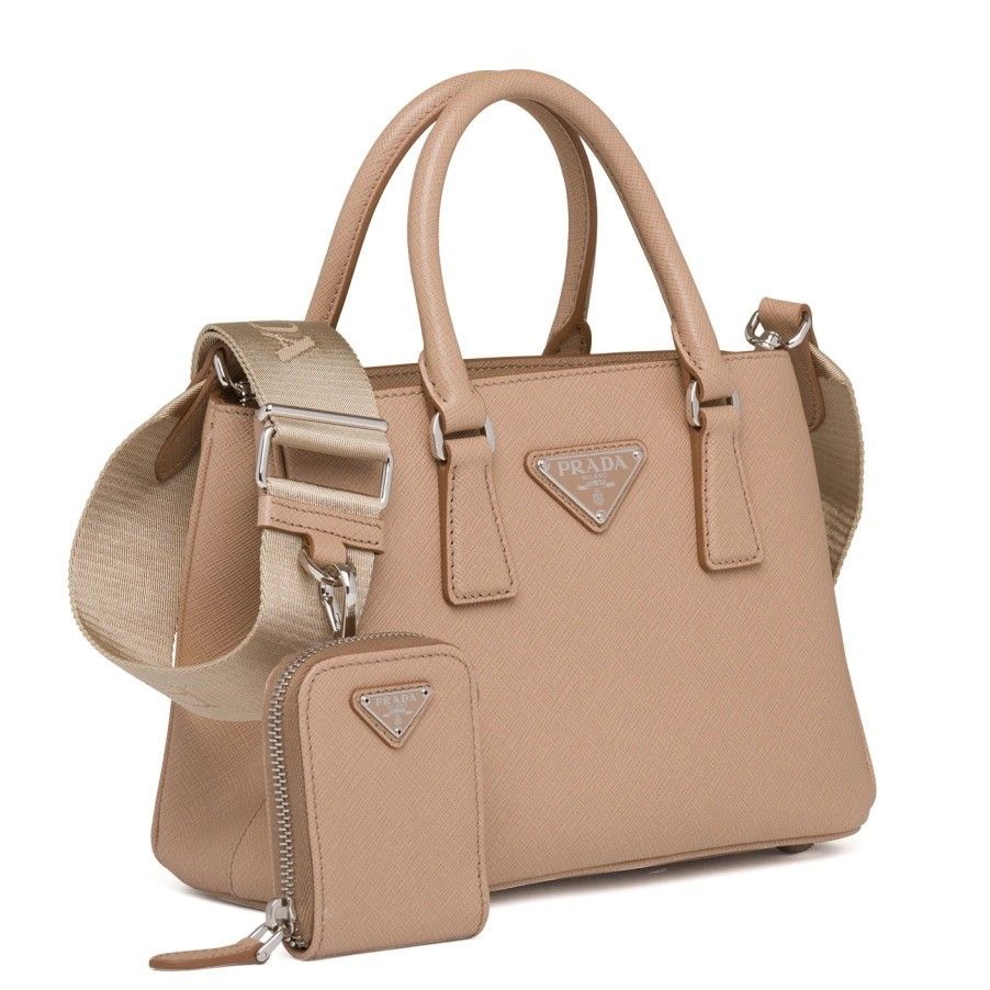 Prada Galleria Mini Bag In Beige Saffiano Leather