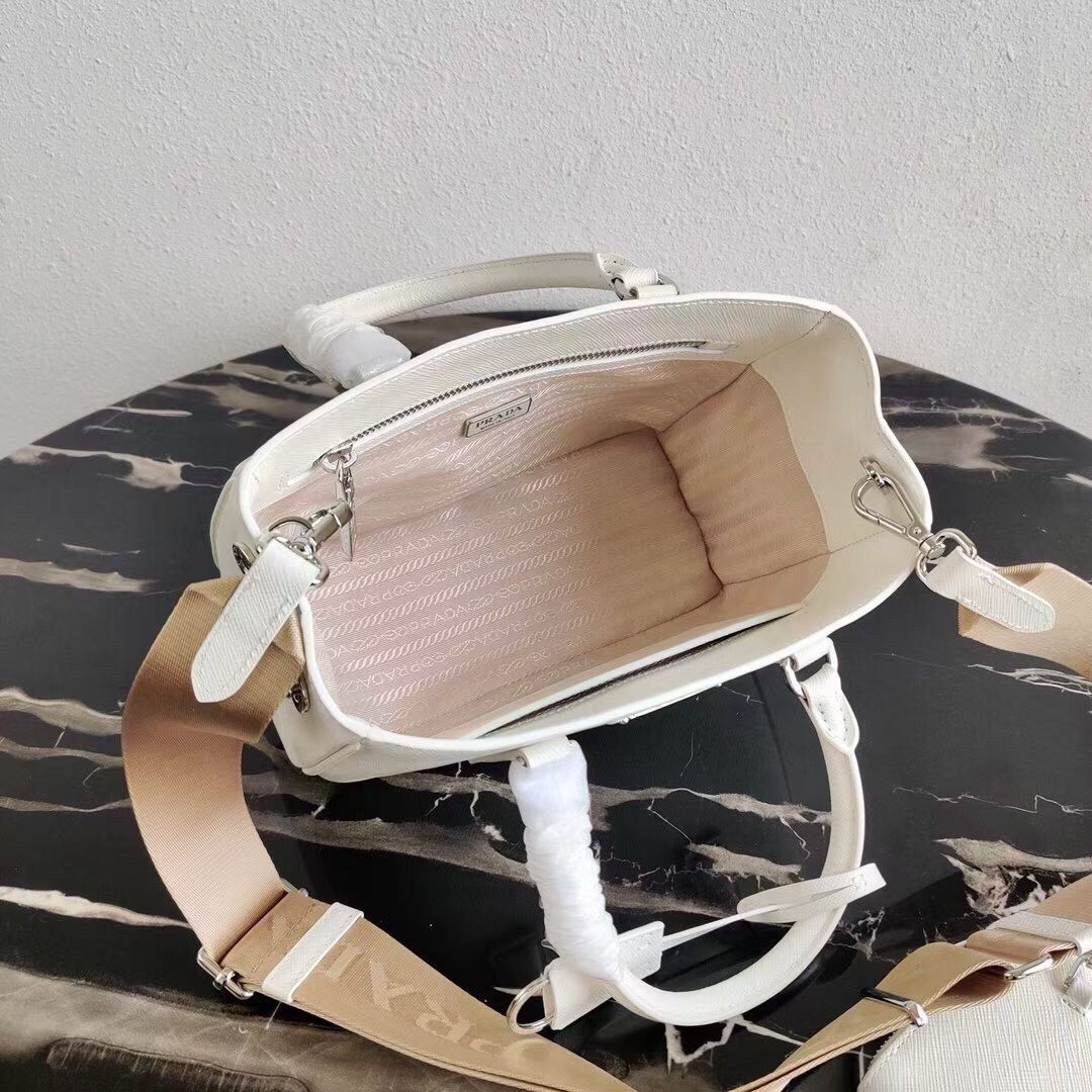 Prada Galleria Mini Bag In White Saffiano Leather