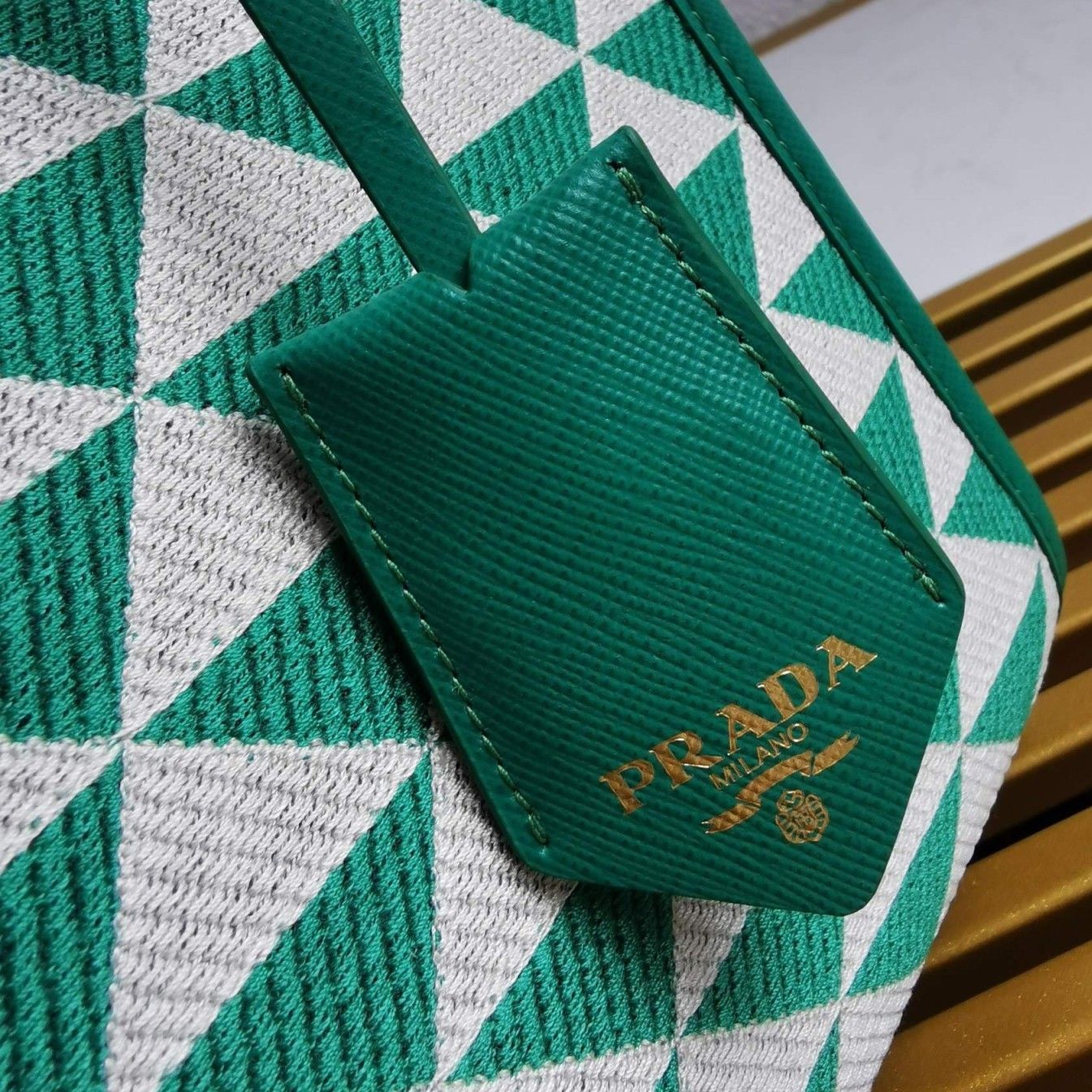 Prada Symbole Small Bag In Green/White Jacquard Fabric