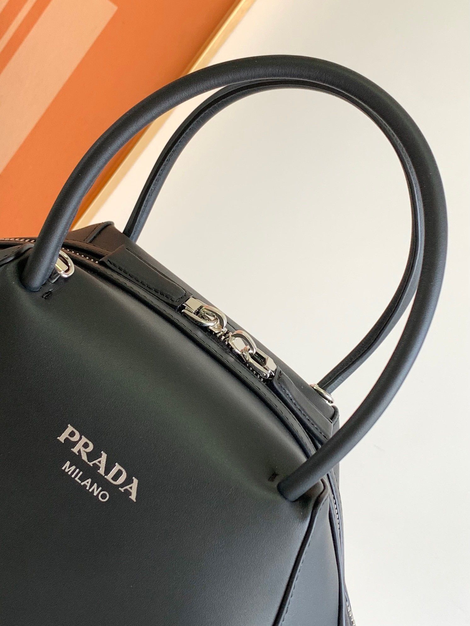 Prada Supernova Small Top Handle Bag In Black Leather