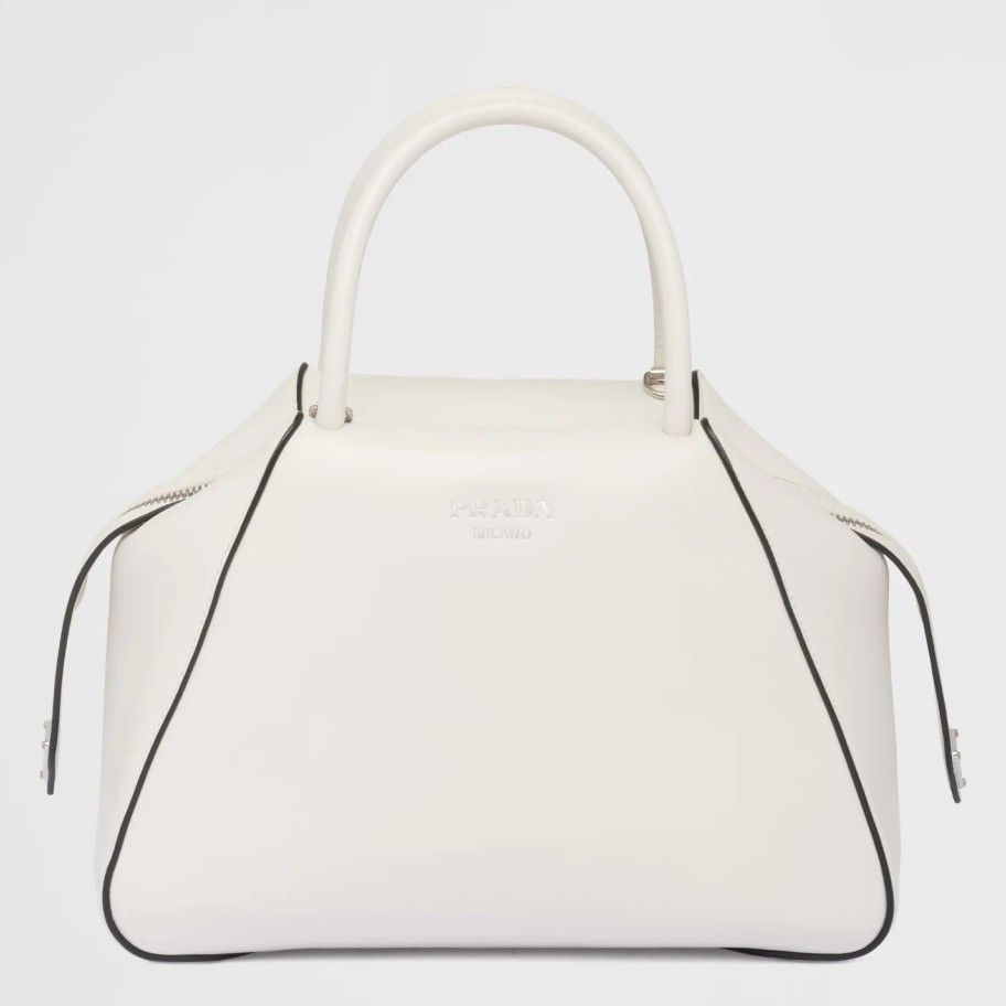 Prada Supernova Small Top Handle Bag In White Leather