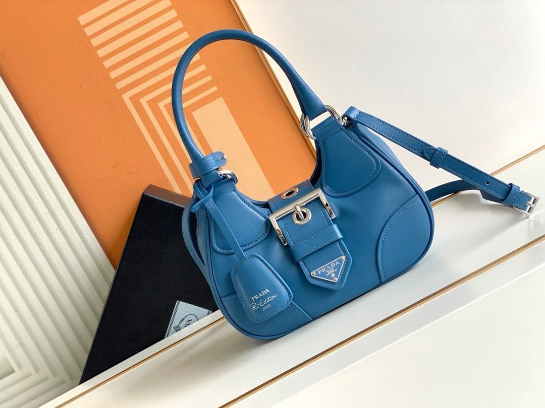 Prada Moon Bag in Blue Padded Nappa Leather