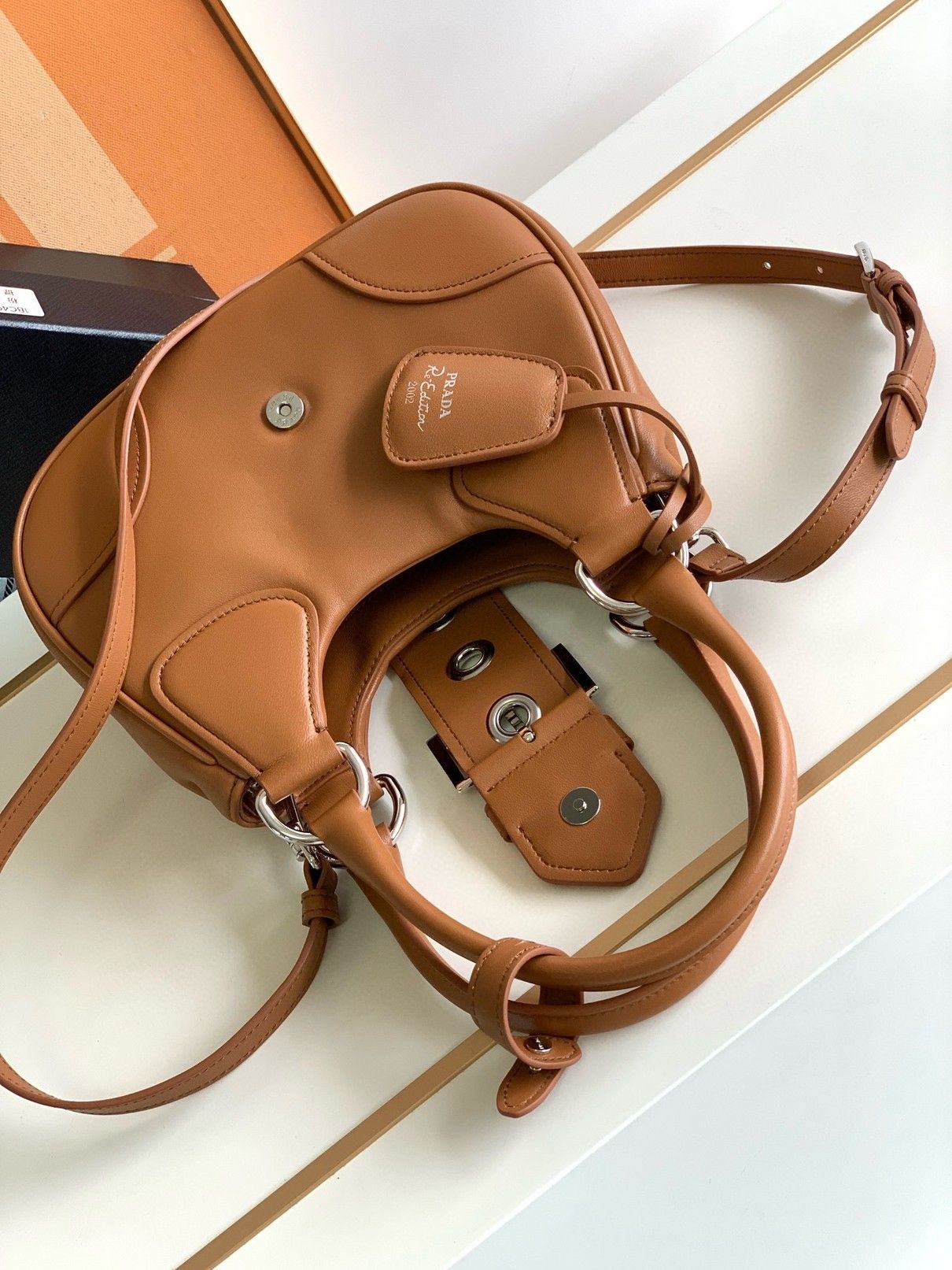 Prada Moon Bag in Caramel Padded Nappa Leather