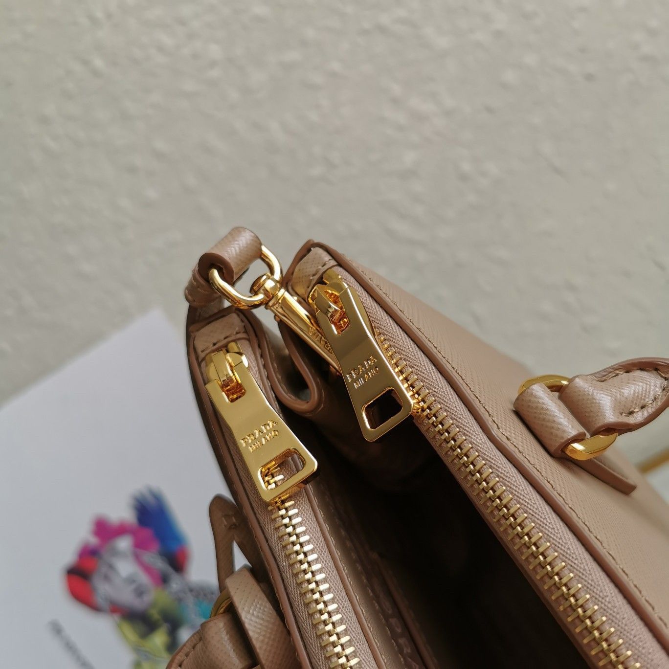 Prada Galleria Medium Bag In Beige Saffiano Leather