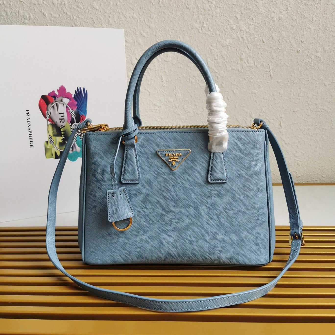 Prada Galleria Medium Bag In Celeste Saffiano Leather