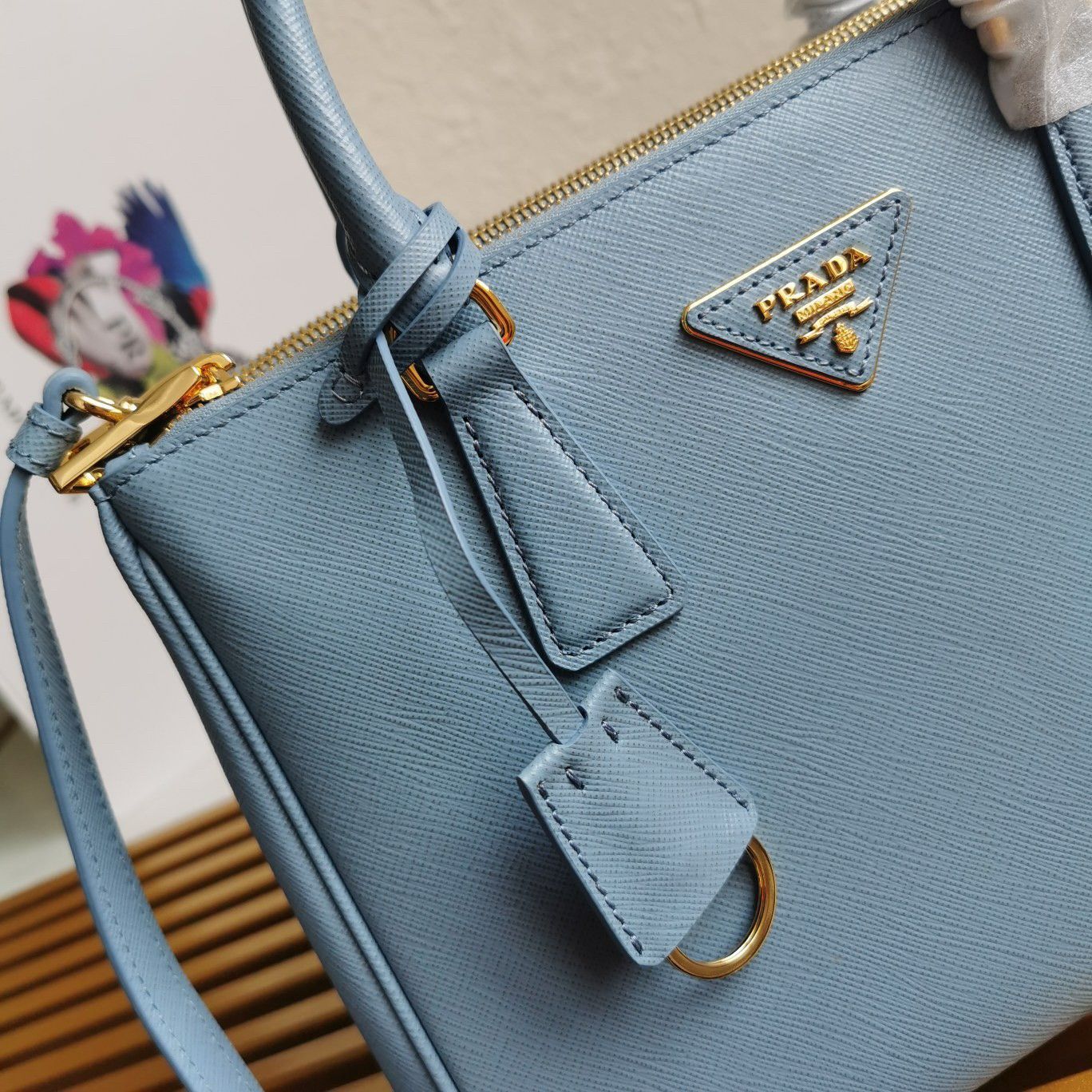 Prada Galleria Medium Bag In Celeste Saffiano Leather