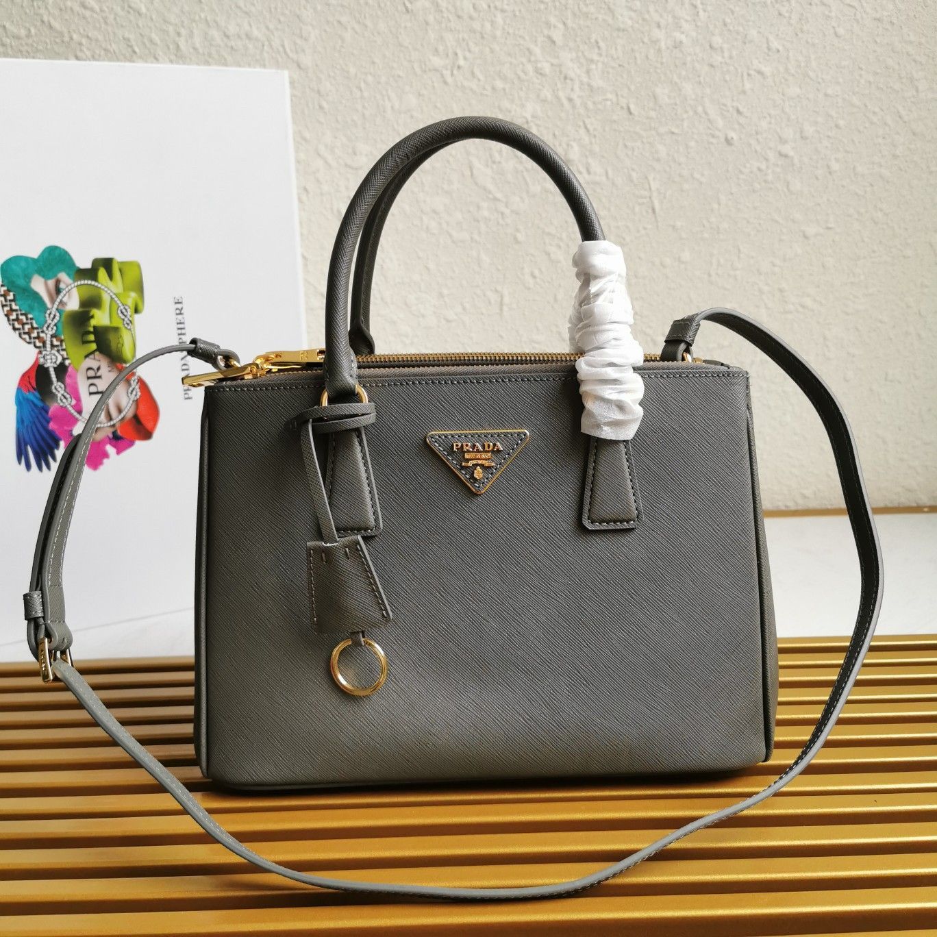 Prada Galleria Medium Bag In Grey Saffiano Leather