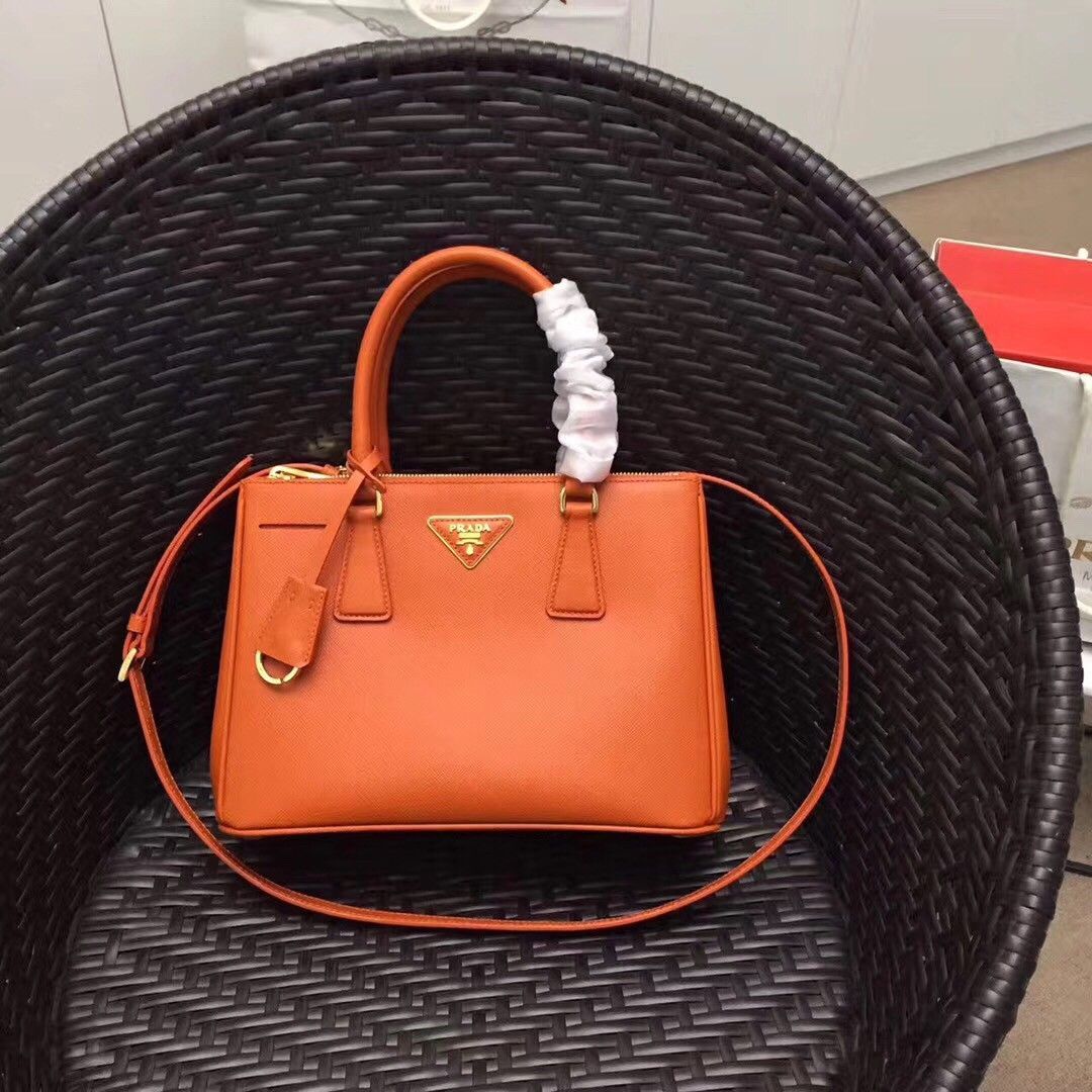 Prada Galleria Medium Bag In Orange Saffiano Leather