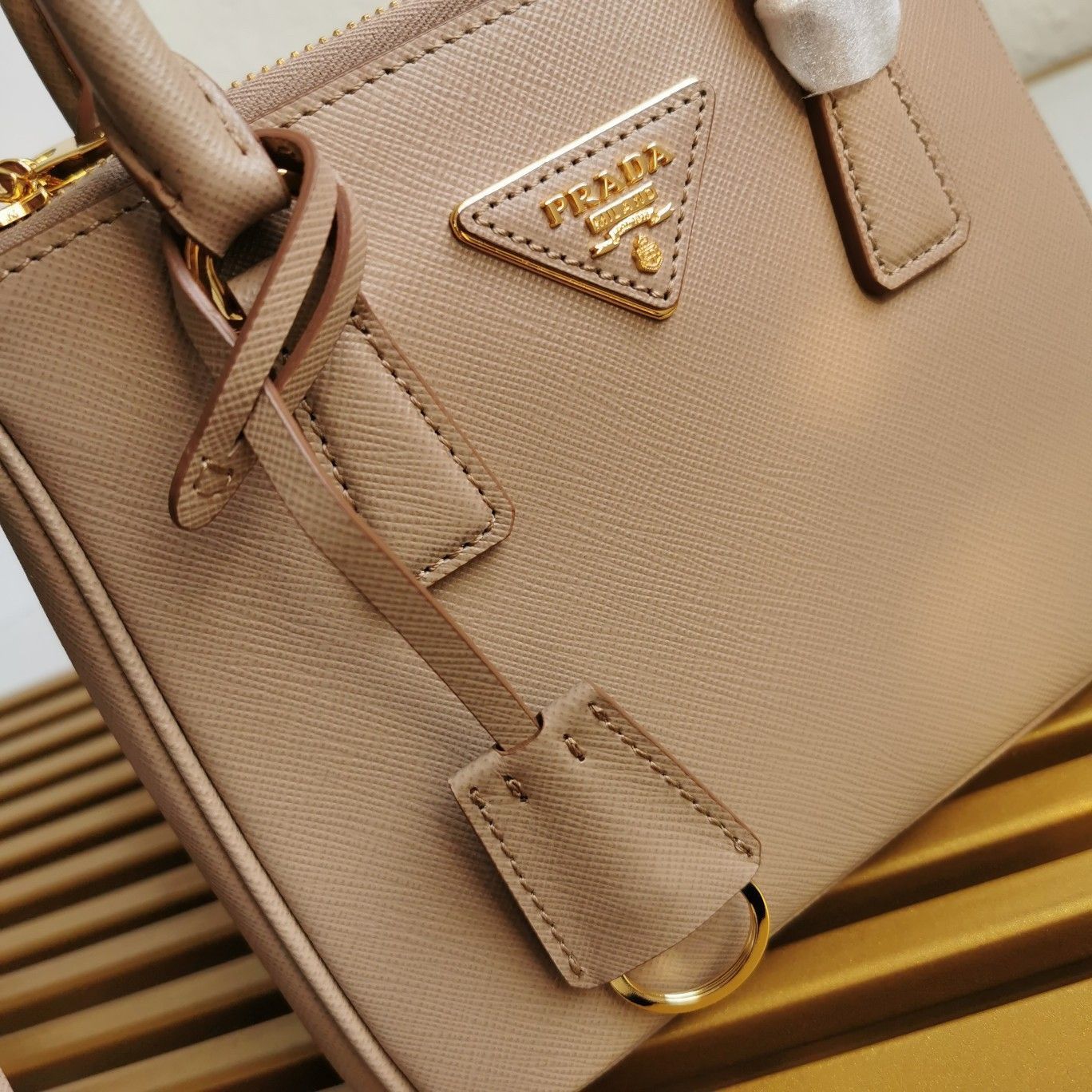 Prada Mini Galleria Bag In Beige Saffiano Leather